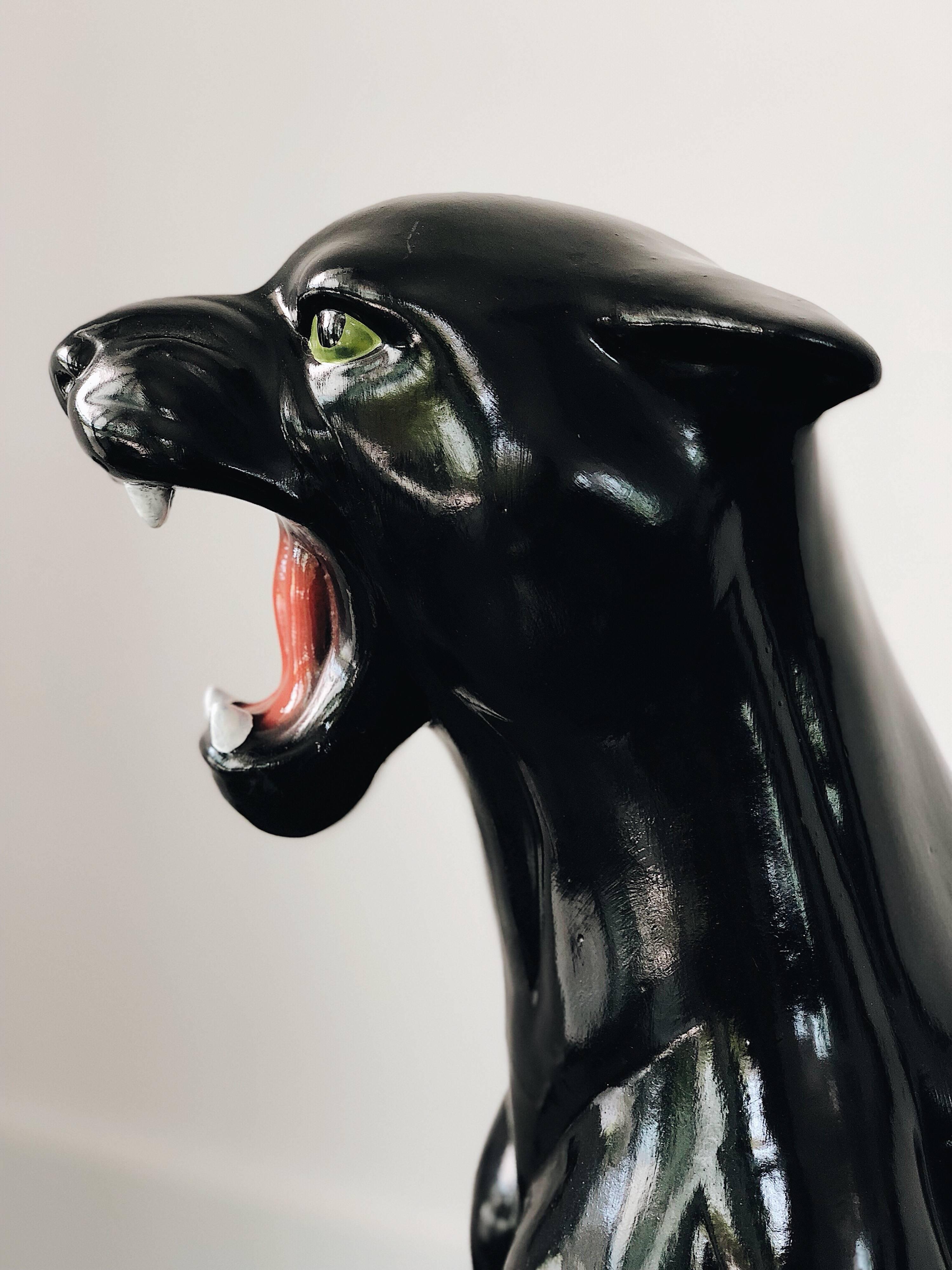 Mid-Century Modern Large Rare Black Panther Ceramic Sculpture, Italy, 1960s