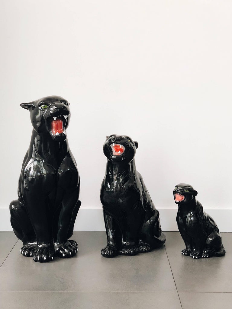 Large Rare Black Panther Ceramic Sculpture, Italy, 1960s at 1stDibs