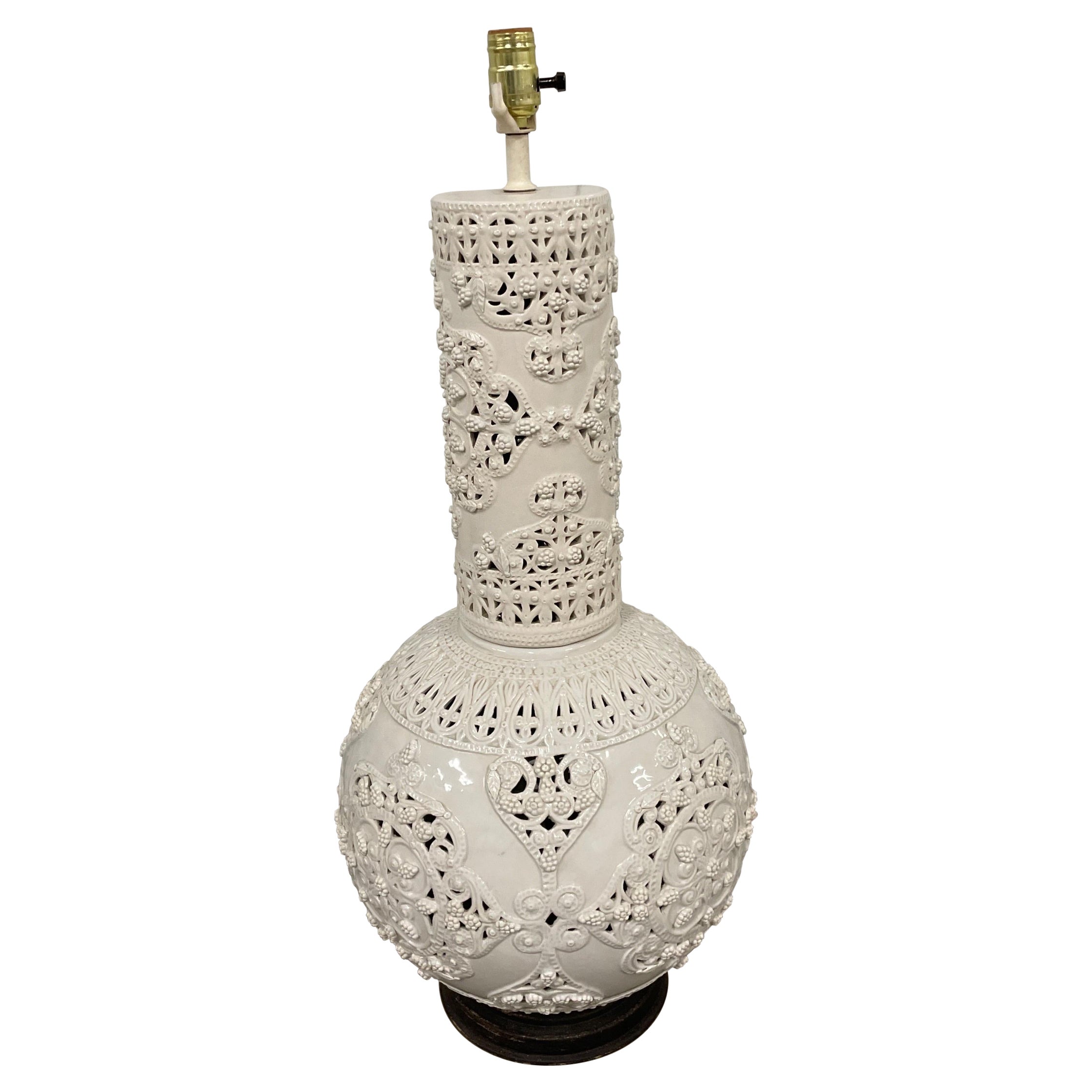 Large Rare Blanc de Chine Reticulated Italian Table Lamp For Sale