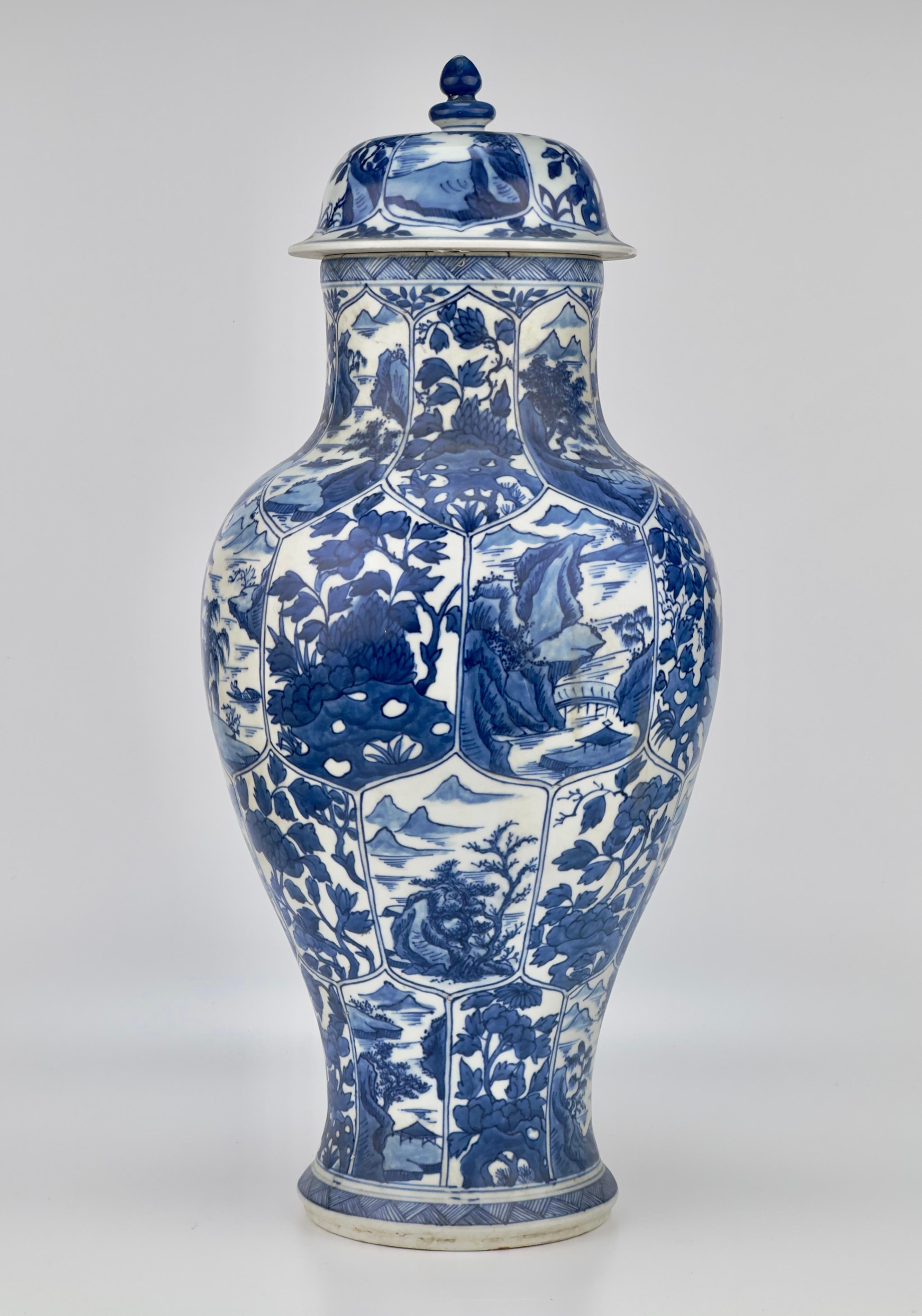 Glazed Large Rare Blue and White Baluster Vase, Qing Dynasty, Kangxi, Circa 1690 For Sale