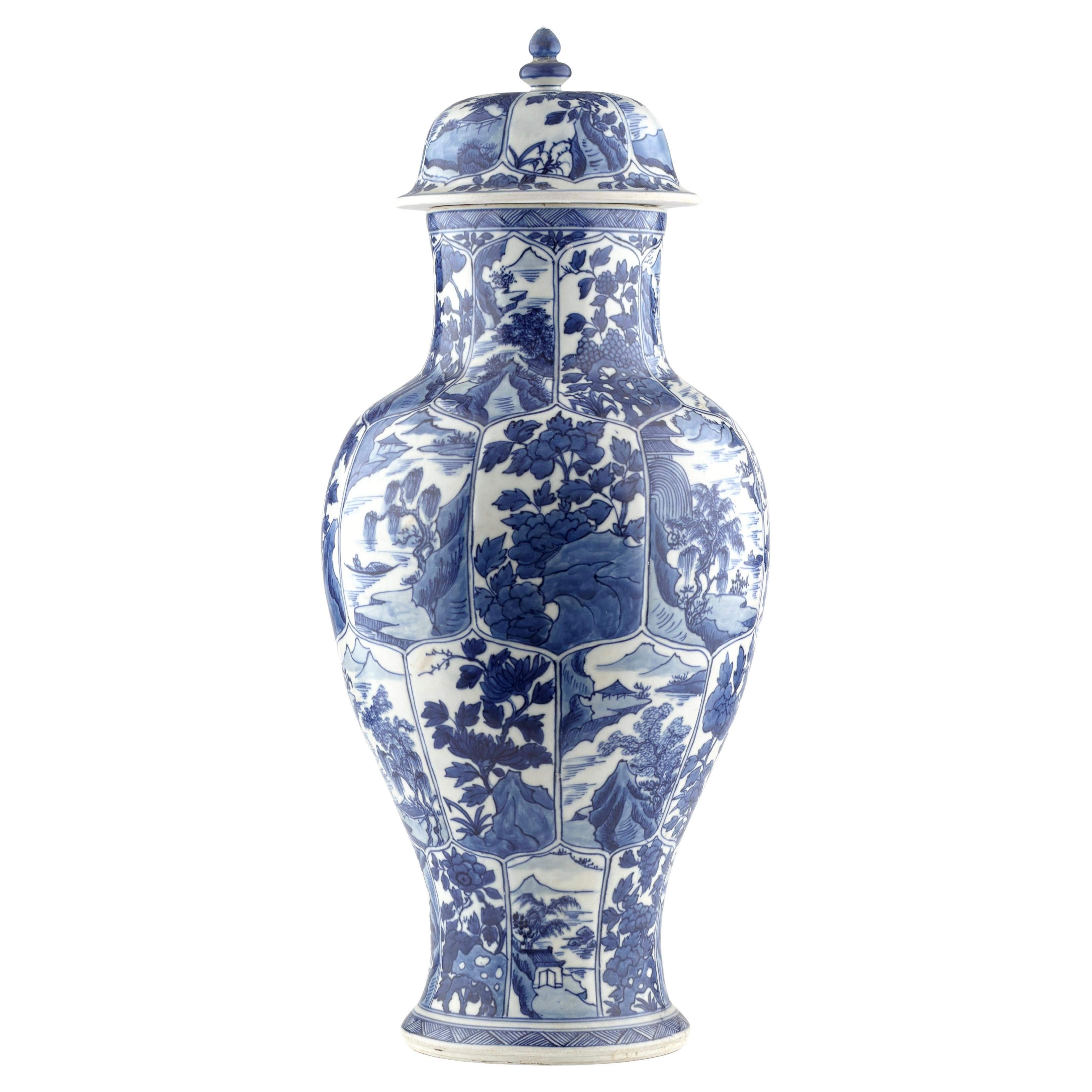 Large Rare Blue and White Baluster Vase, Qing Dynasty, Kangxi, Circa 1690