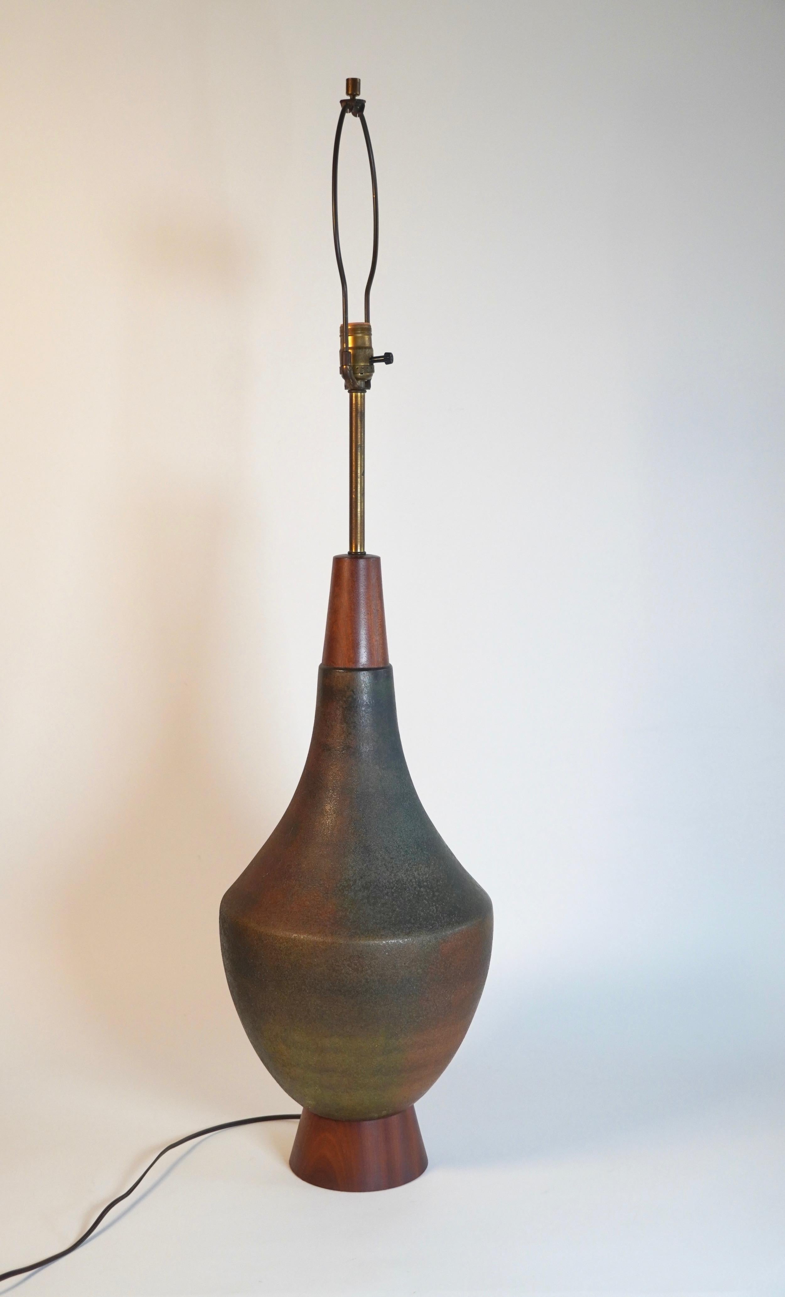 Italian Large Rare Ceramic & Walnut Table Lamp by Aldo Londi for Bitossi of Italy