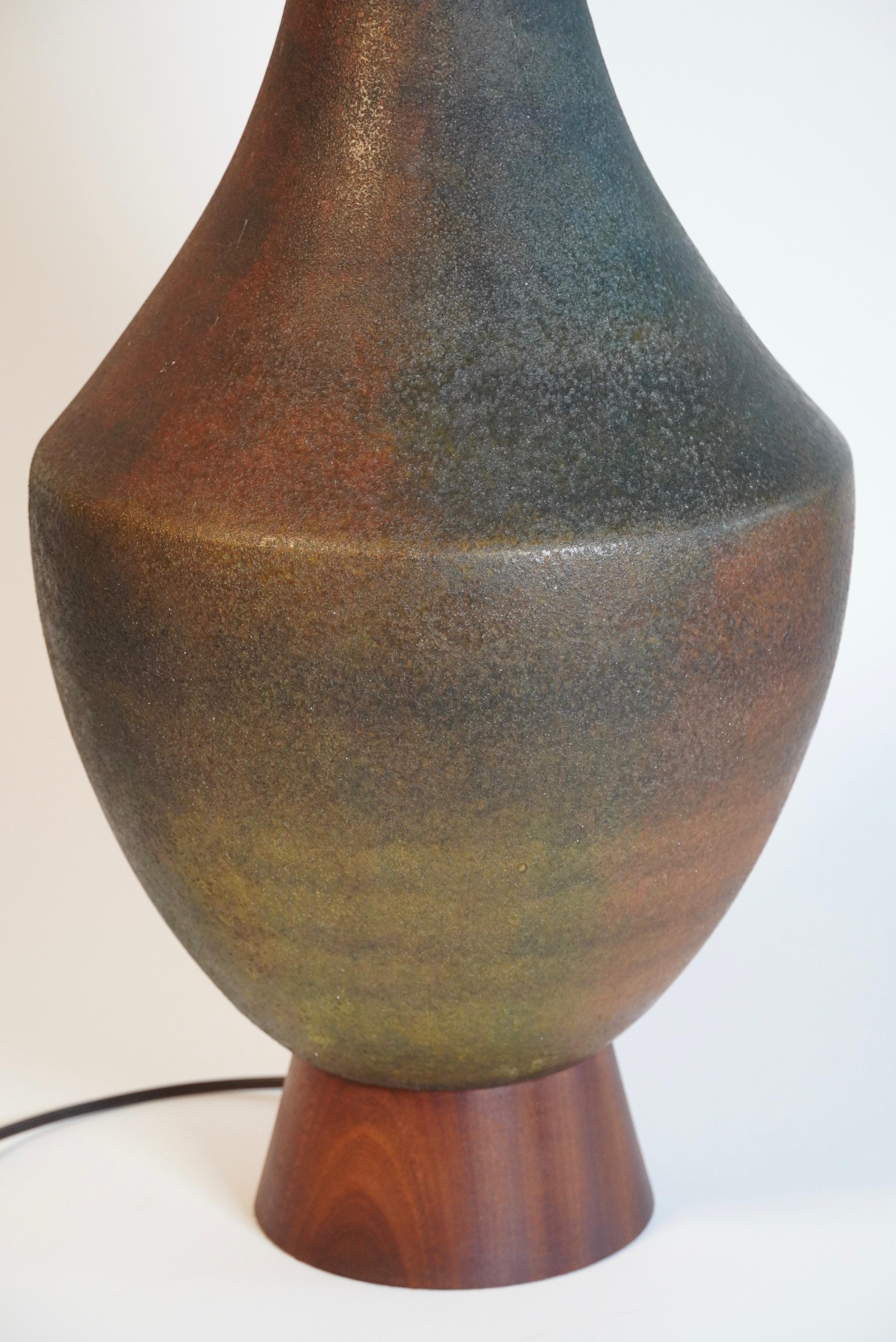 Machine-Made Large Rare Ceramic & Walnut Table Lamp by Aldo Londi for Bitossi of Italy