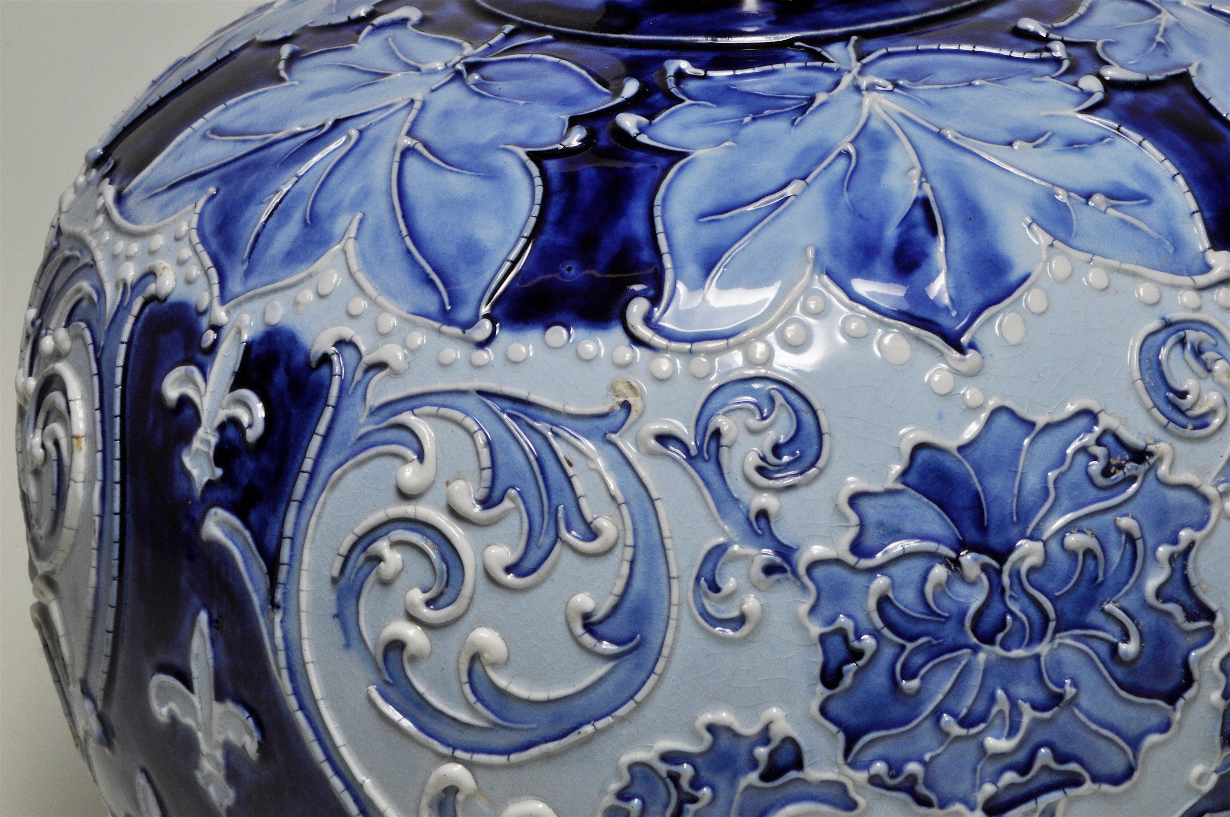 Unknown Large Rare Florian Ware Moorcroft Macintyre Blue Vase Pot Art Pottery