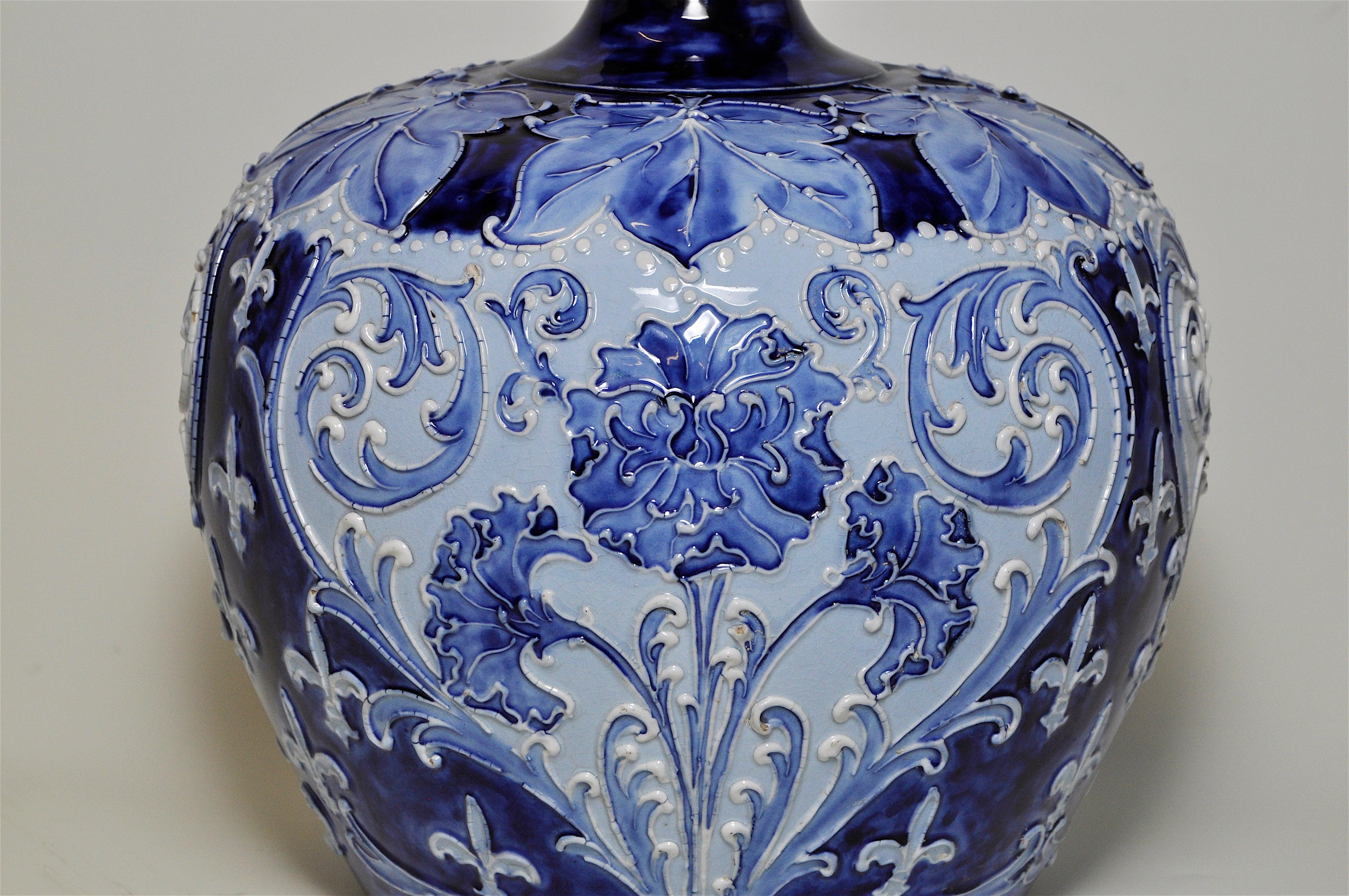 20th Century Large Rare Florian Ware Moorcroft Macintyre Blue Vase Pot Art Pottery