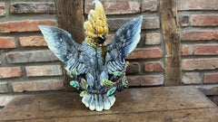 Large Rare French Majolica Parrot Choisy Le Roi Vase, Circa 1890