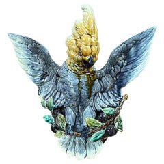 Large Rare French Majolica Parrot Choisy Le Roi Vase, Circa 1890