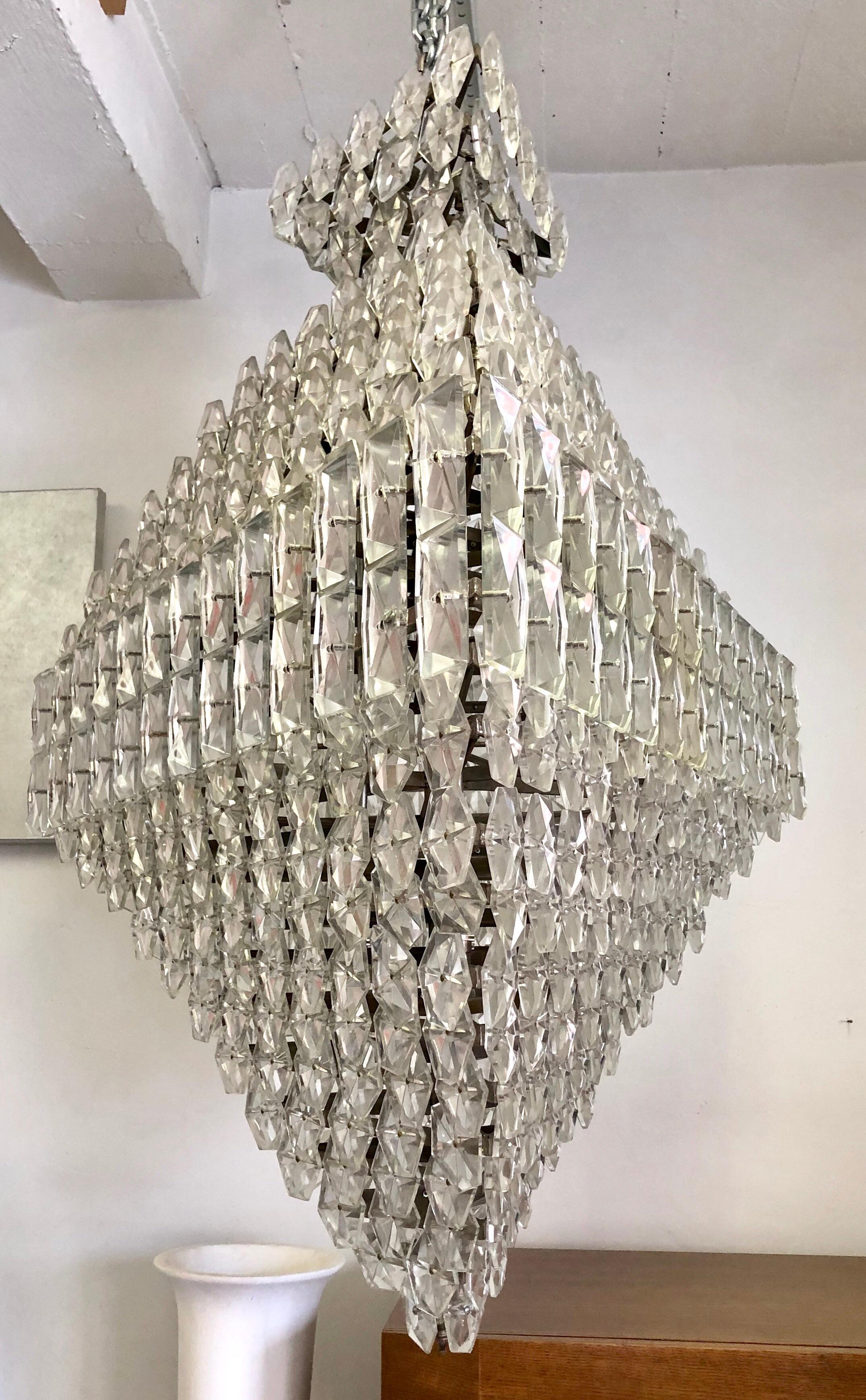 Large, Rare French Mid-Century Modern Crystal Chandelier Attributed to Baccarat For Sale 4