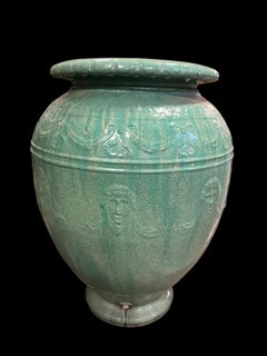 Large Rare Galloway Garden Urn In Green Glaze Circa 1900’s