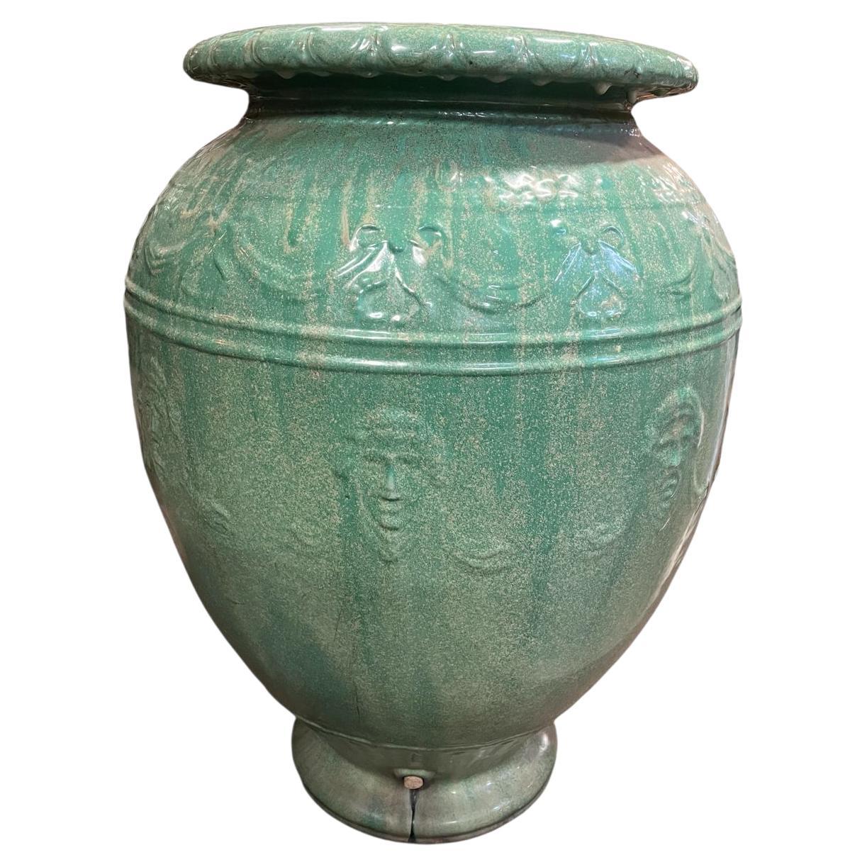 Large Rare Galloway Garden Urn In Green Glaze Circa 1900’s