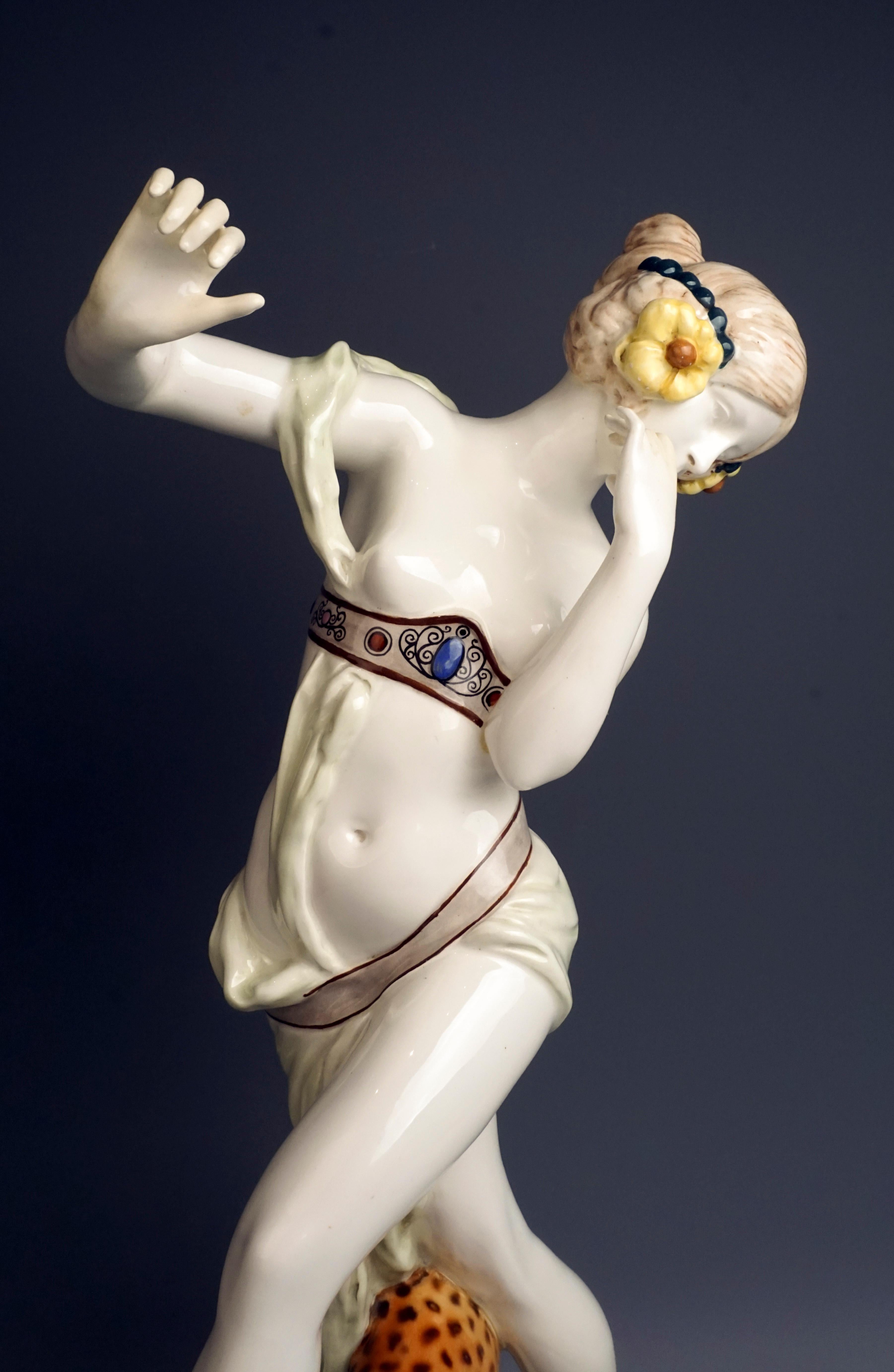 Early 20th Century Large Rare Goldscheider Vienna Art Nouveau Figurine 'Bacchante' by Podola