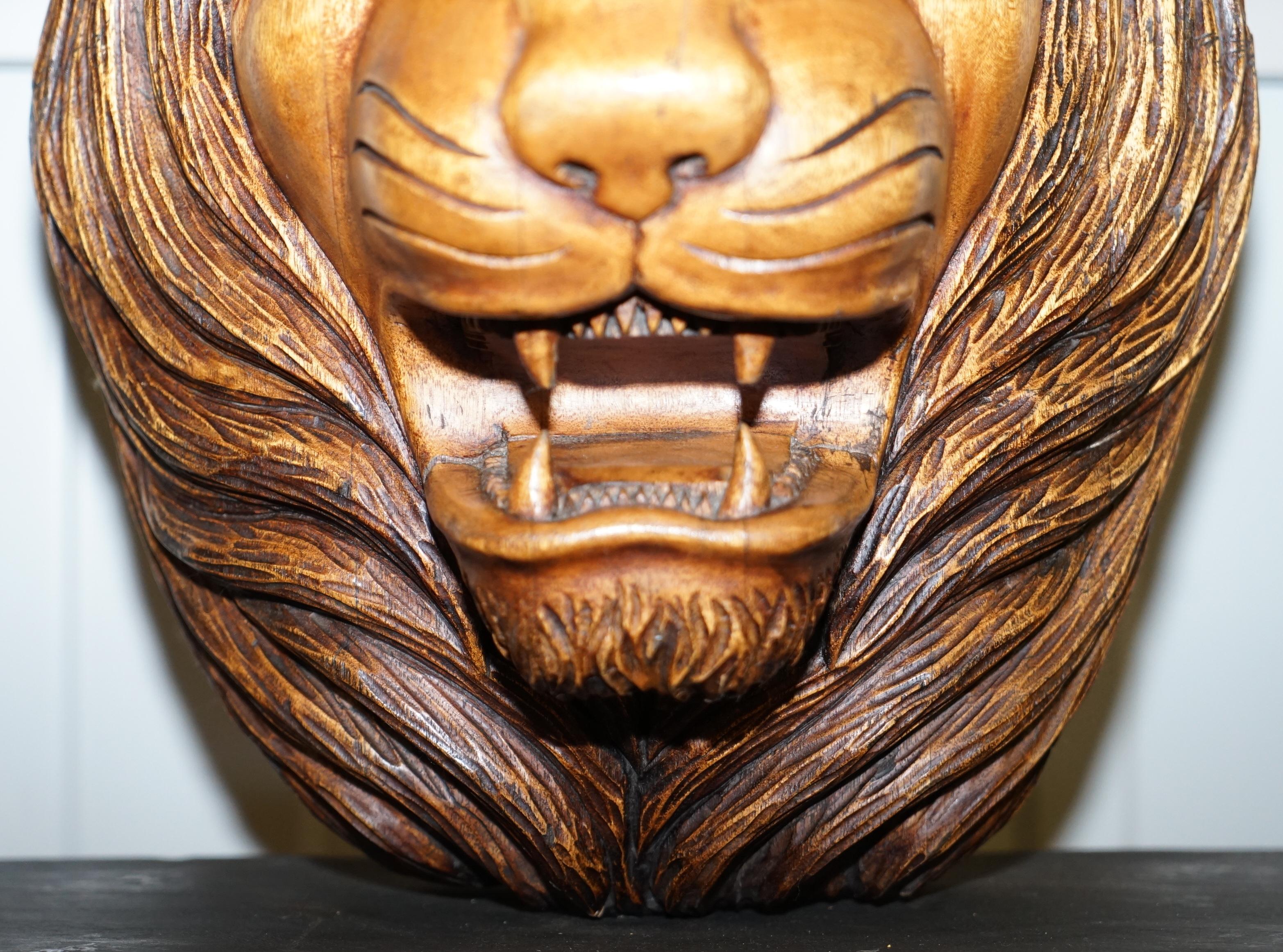 wooden lion head