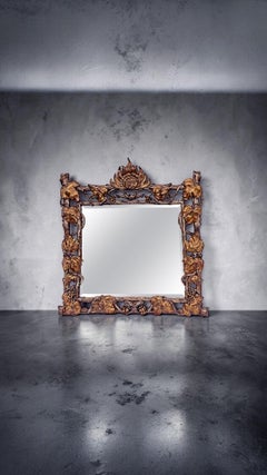 Large Rare Hollywood Regency Hand Carved Wood Silver Gilded Grapevine Mirror.