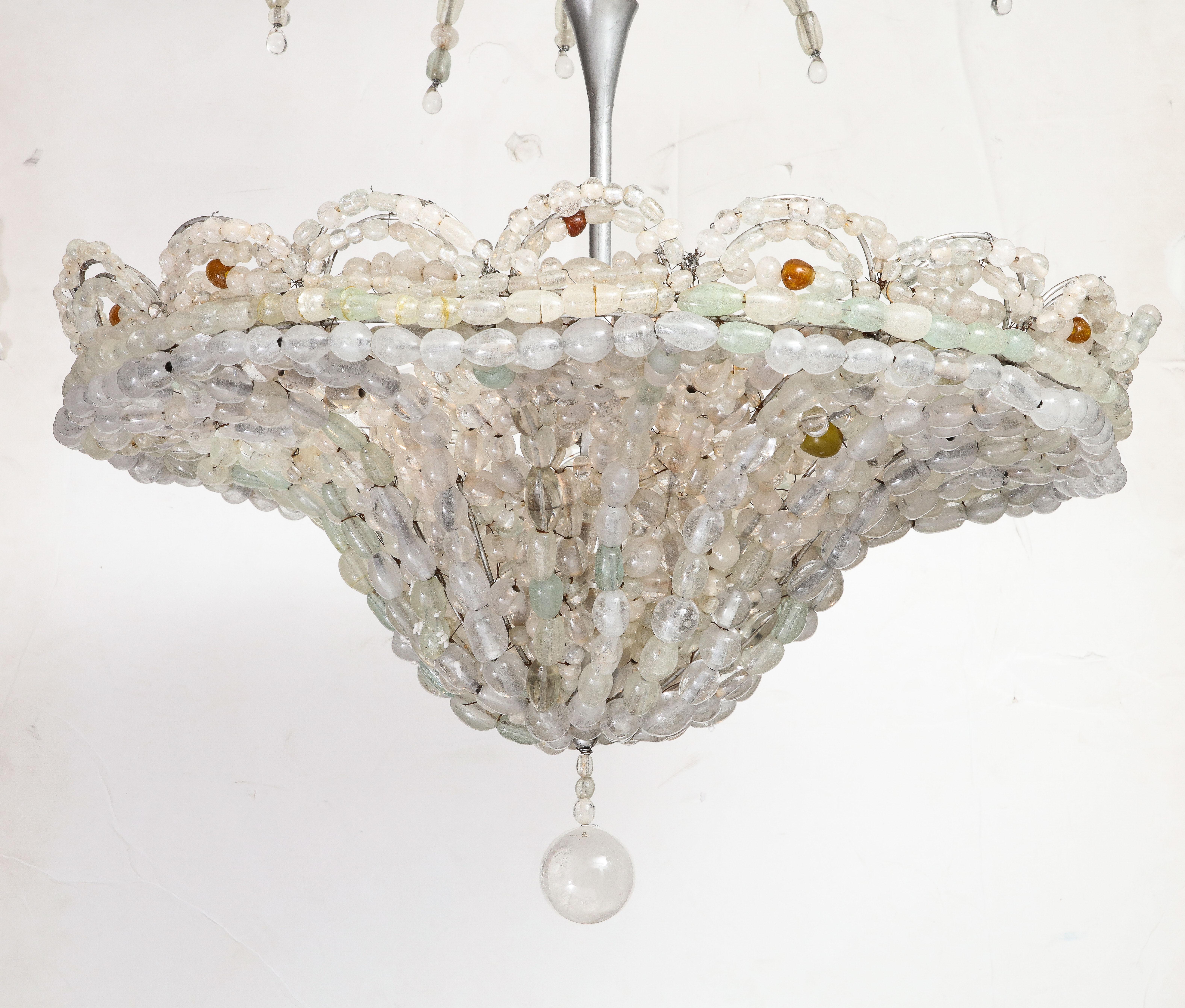 Large Rare Italian Art Deco Hand Blown Clear Beaded Chandelier For Sale 4