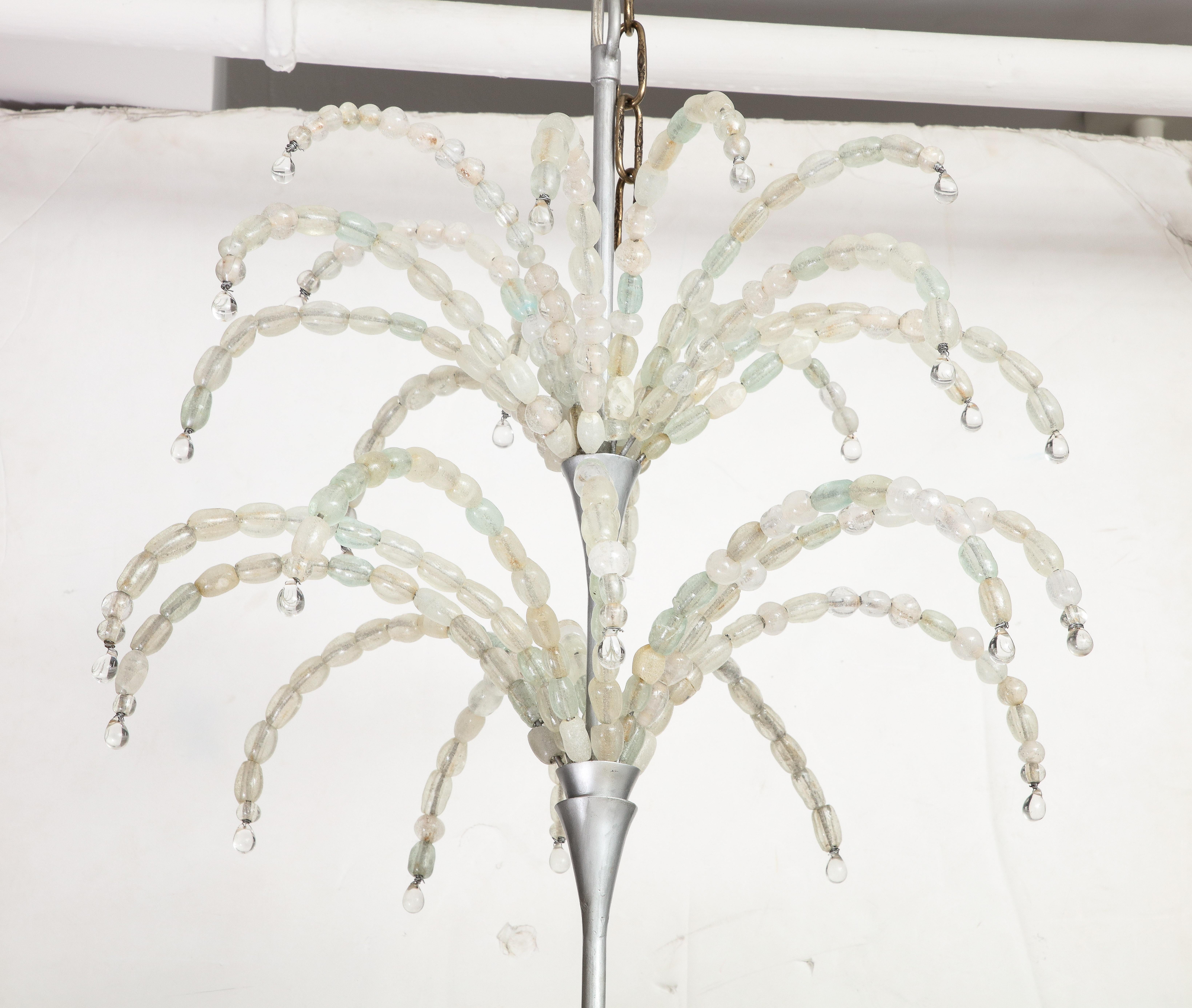 Large Rare Italian Art Deco Hand Blown Clear Beaded Chandelier For Sale 5