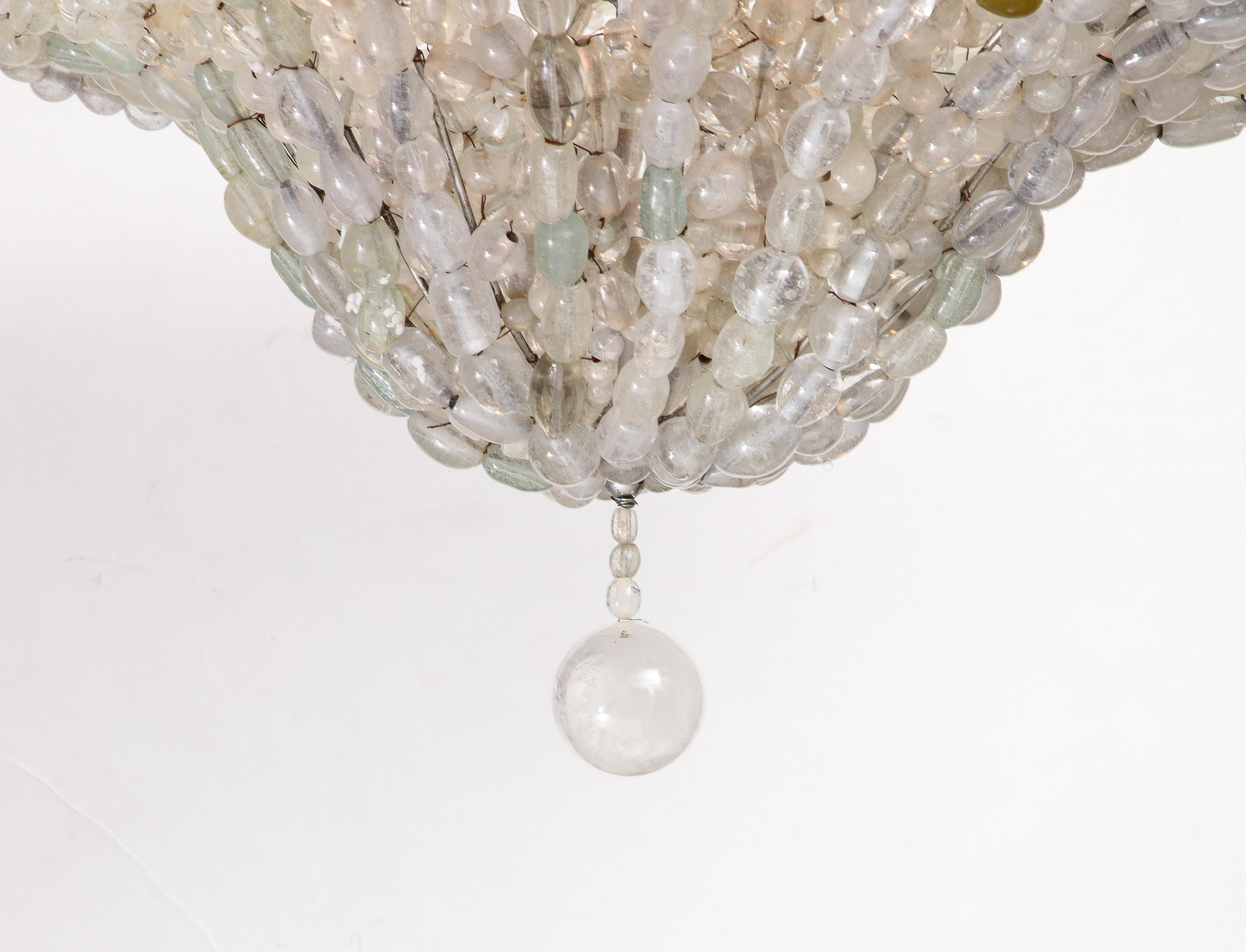 Large Rare Italian Art Deco Hand Blown Clear Beaded Chandelier For Sale 6