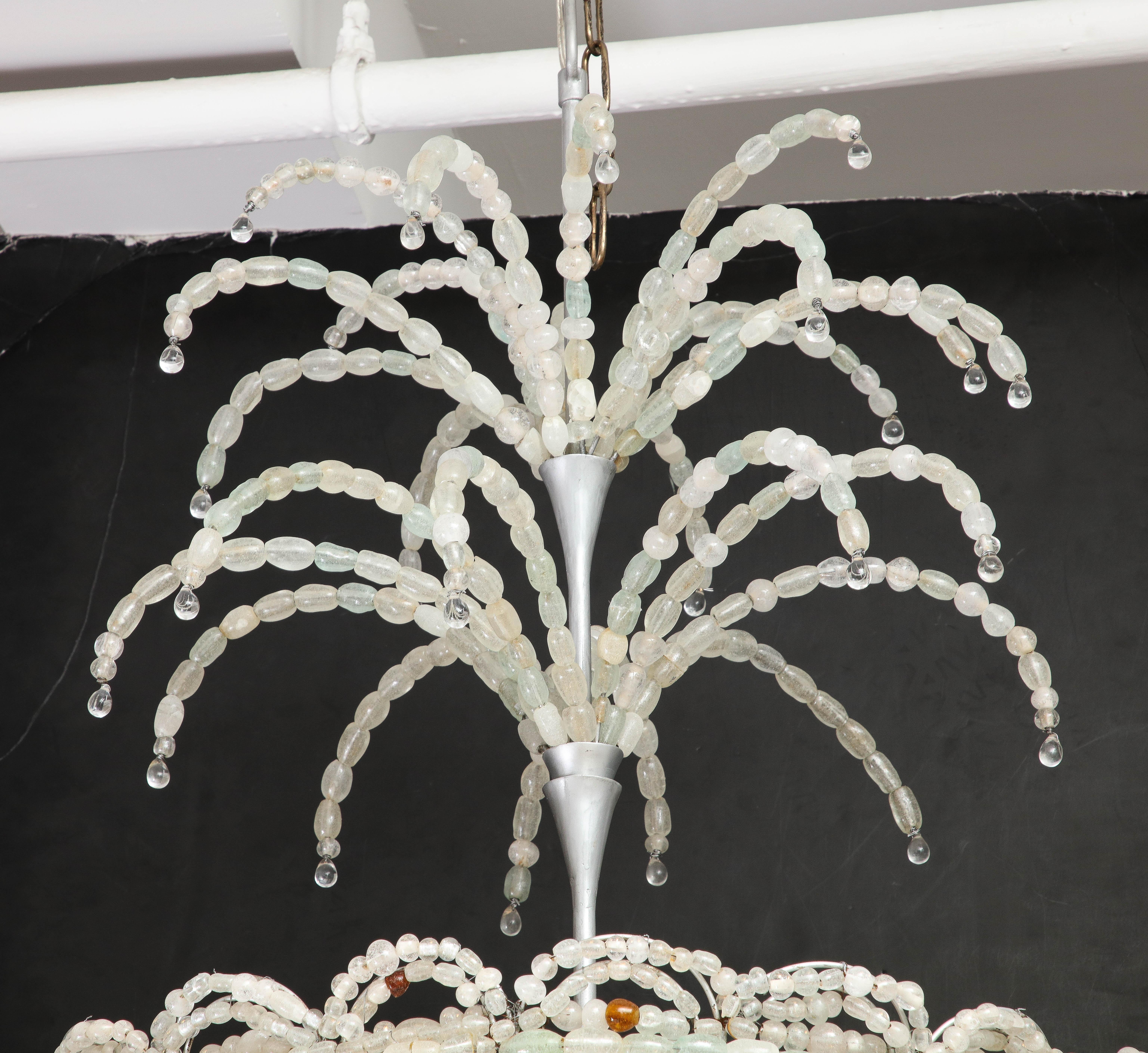 Large Rare Italian Art Deco Hand Blown Clear Beaded Chandelier For Sale 7