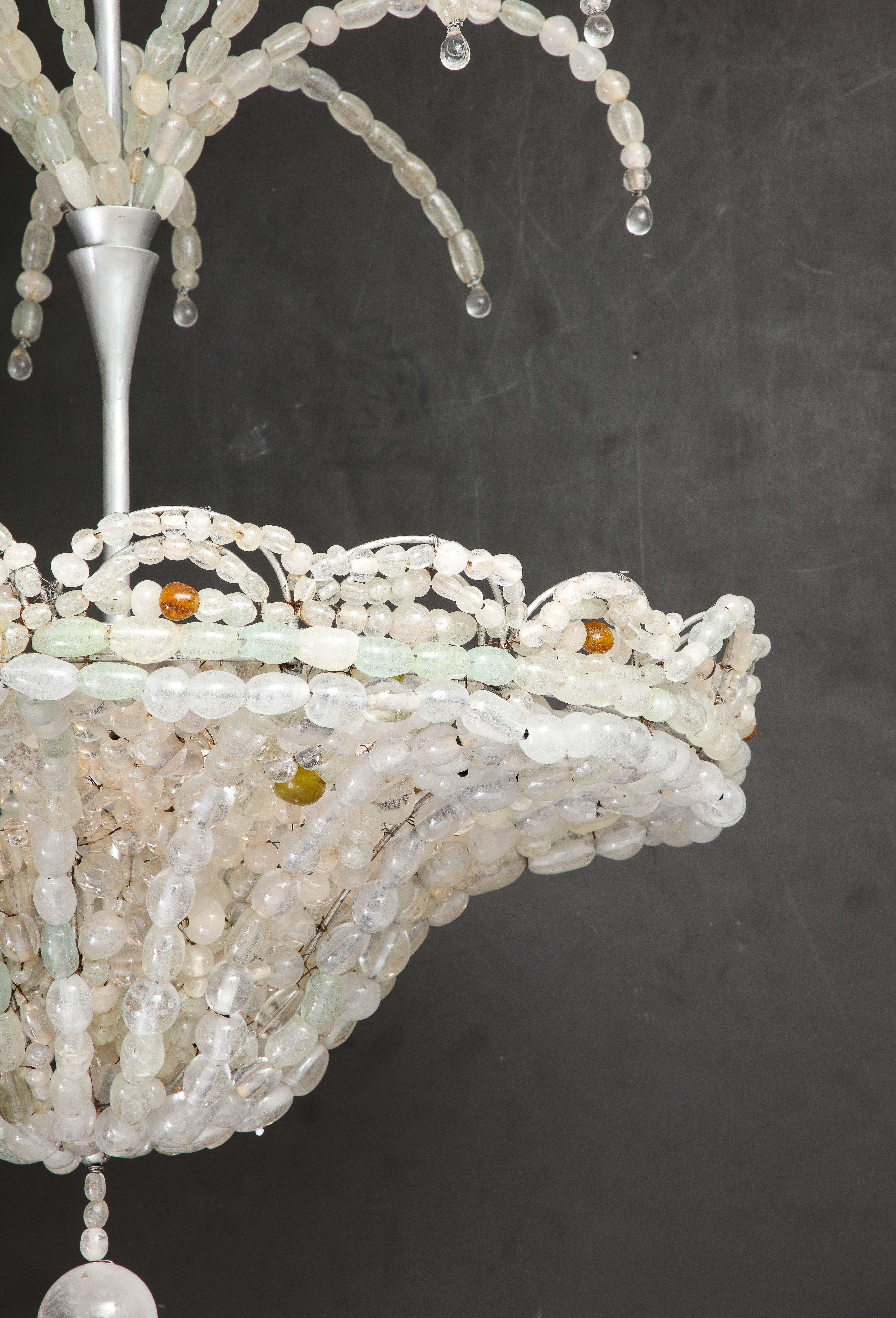Large Rare Italian Art Deco Hand Blown Clear Beaded Chandelier For Sale 8