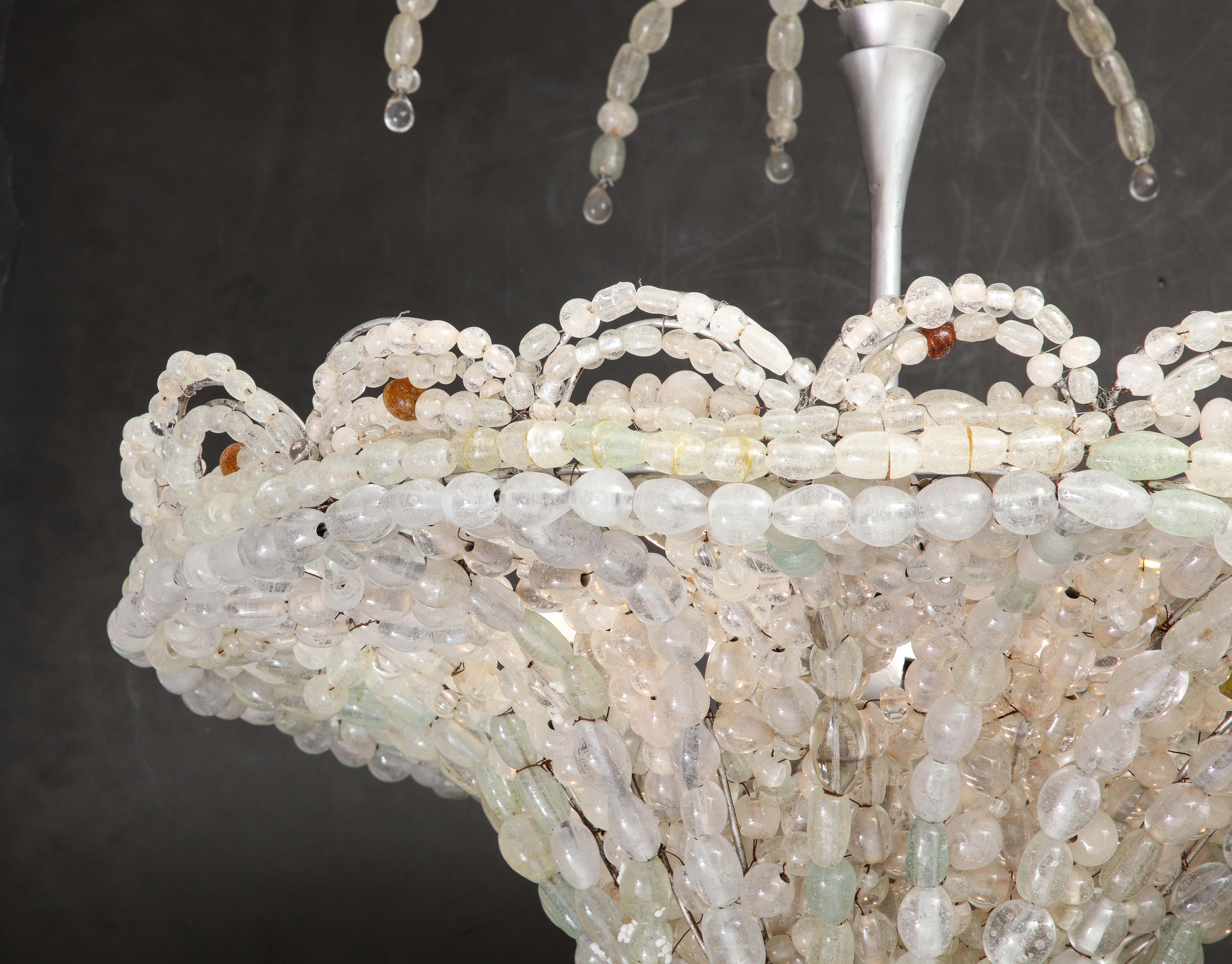 Large Rare Italian Art Deco Hand Blown Clear Beaded Chandelier For Sale 9