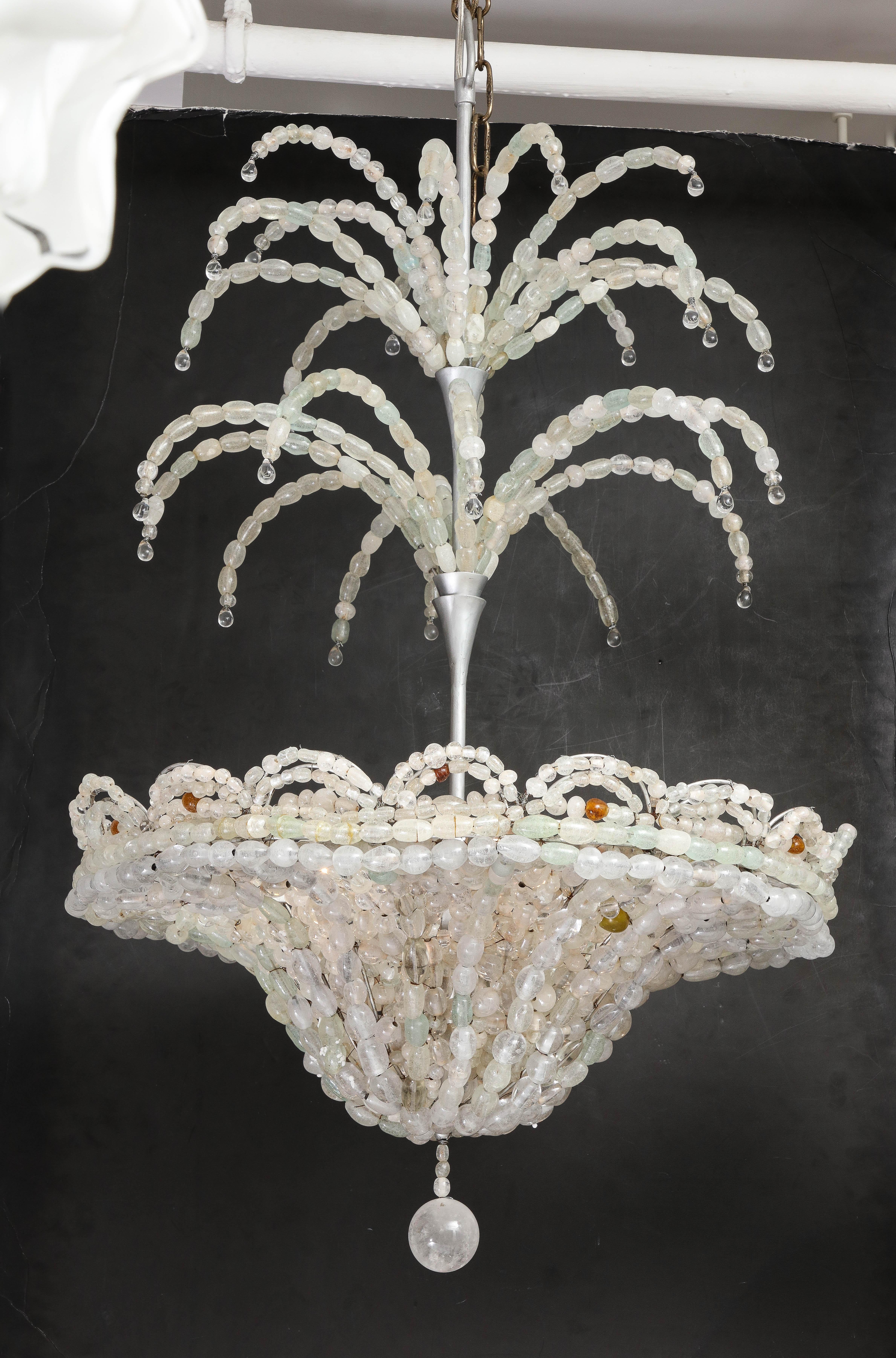 Large Rare Italian Art Deco Hand Blown Clear Beaded Chandelier For Sale 10