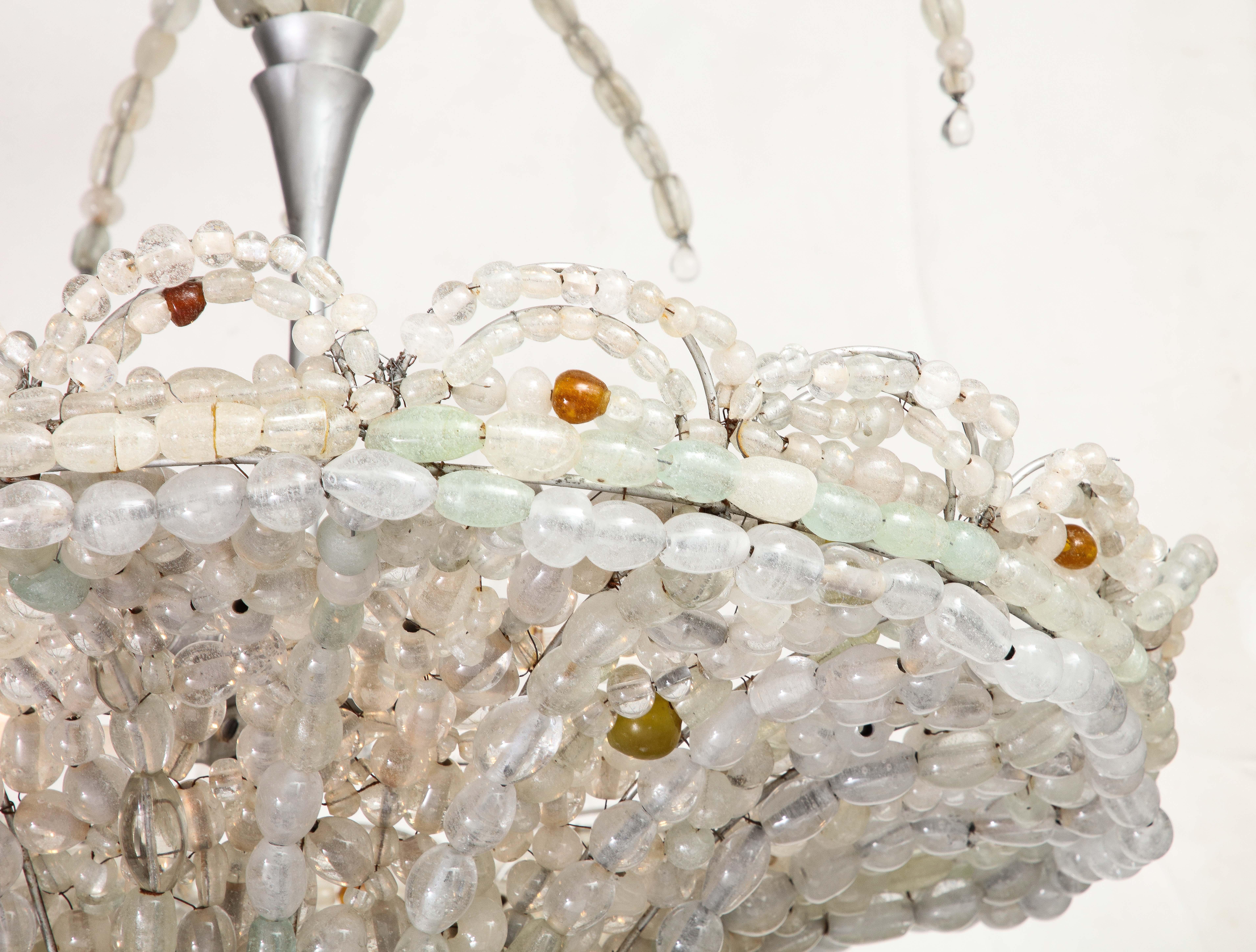 Large Rare Italian Art Deco Hand Blown Clear Beaded Chandelier For Sale 11