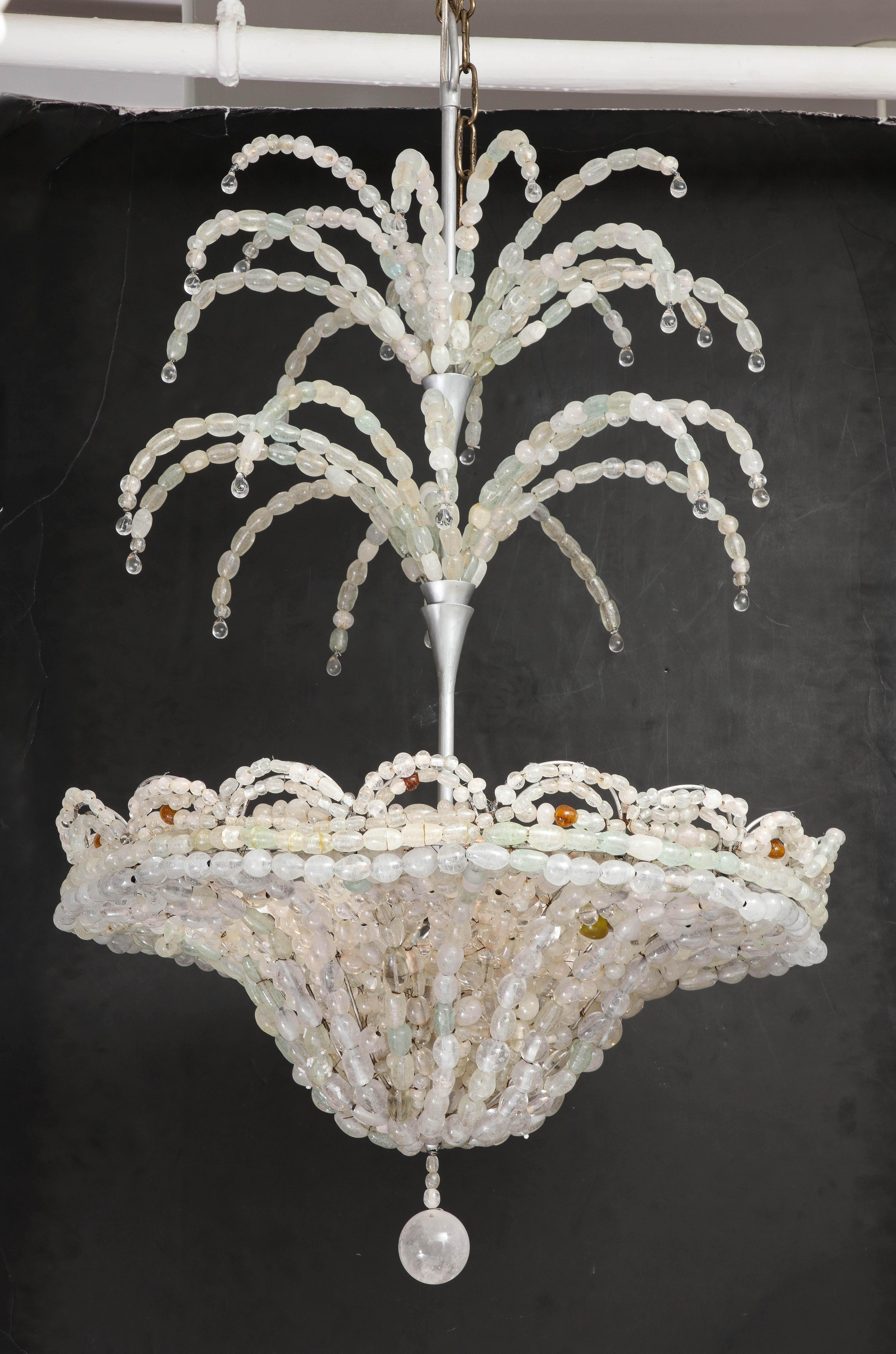 Large Rare Italian Art Deco Hand Blown Clear Beaded Chandelier For Sale 12