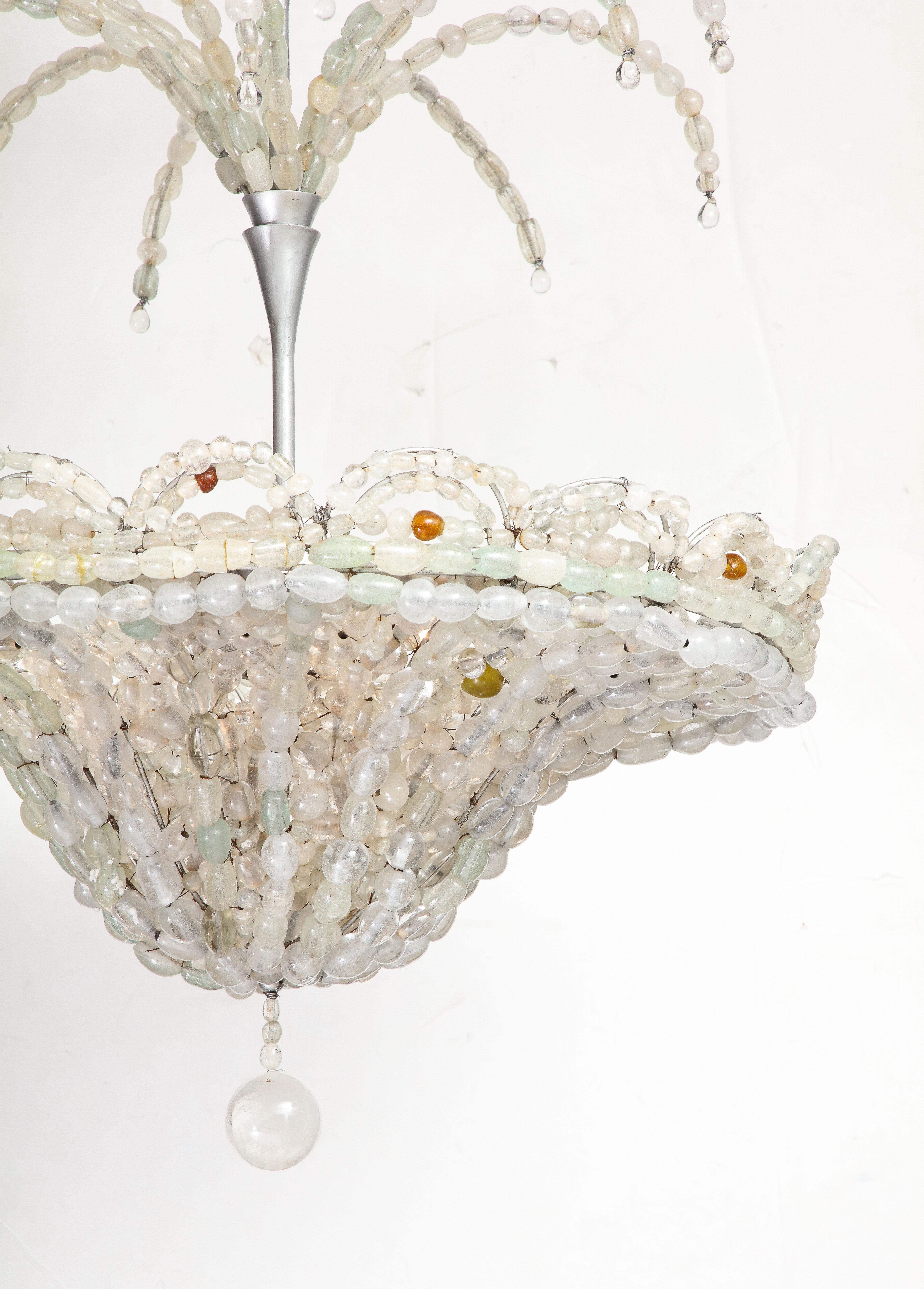 Large Rare Italian Art Deco Hand Blown Clear Beaded Chandelier For Sale 13