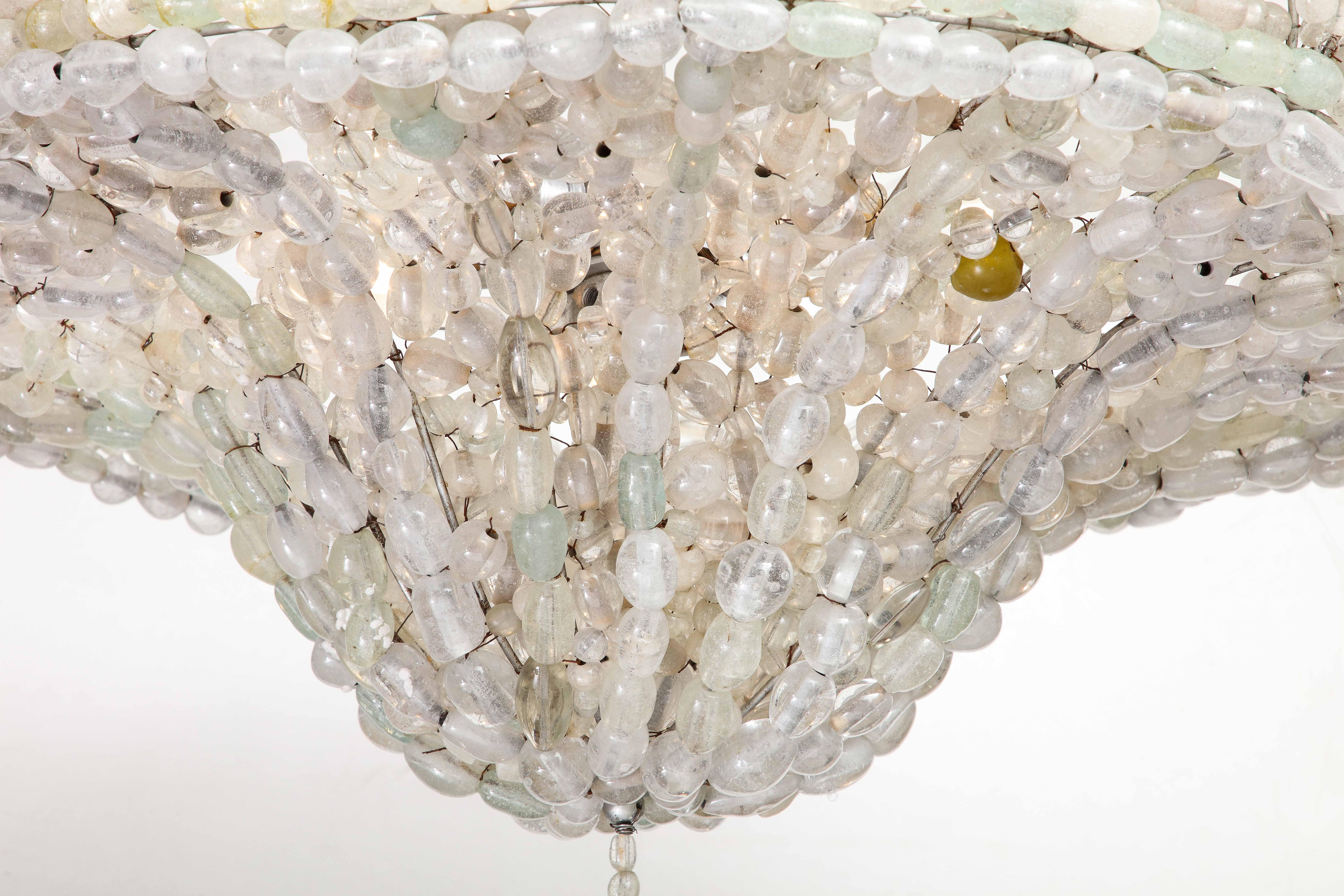 Large Rare Italian Art Deco Hand Blown Clear Beaded Chandelier For Sale 14