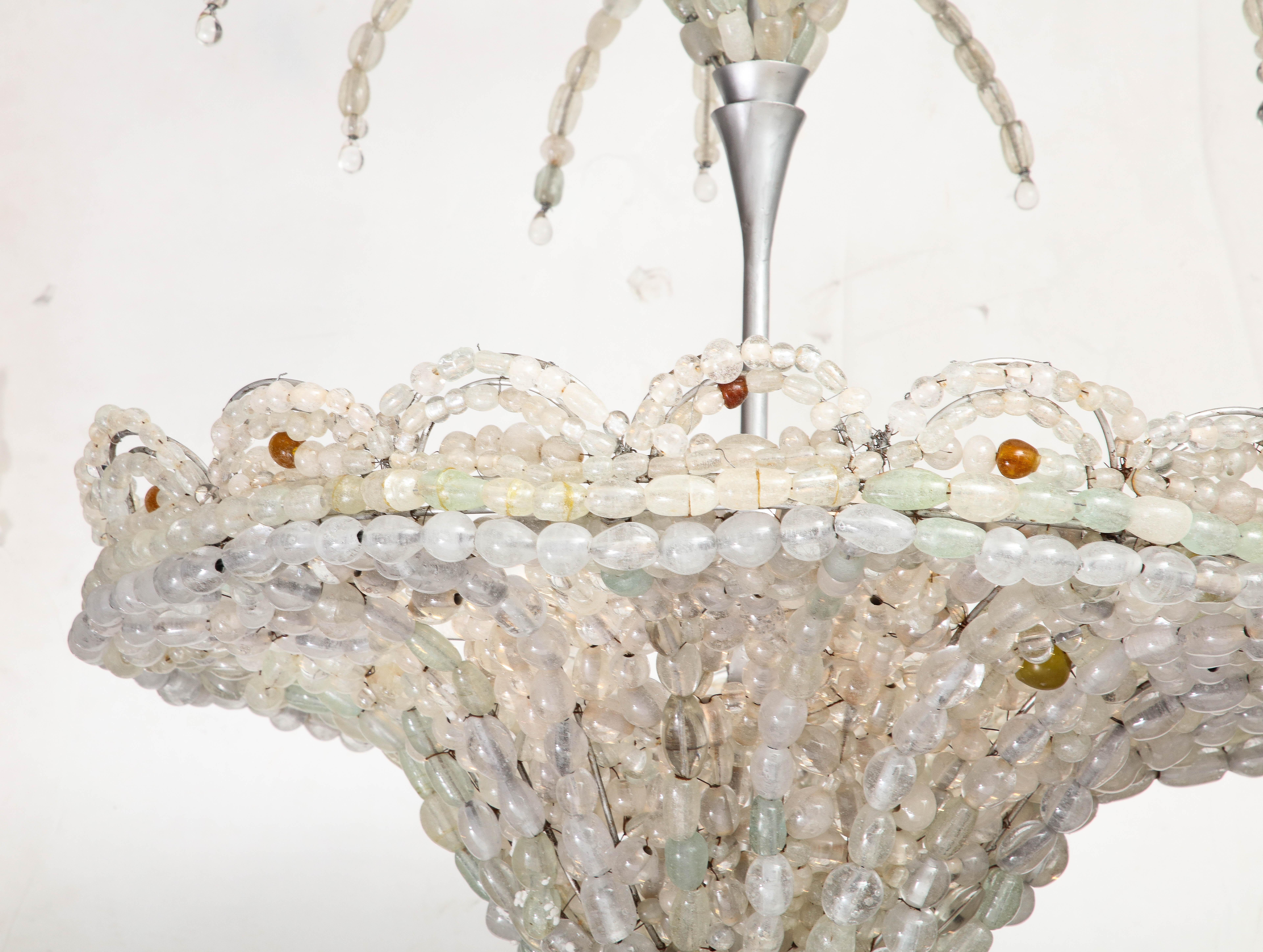 Large Rare Italian Art Deco Hand Blown Clear Beaded Chandelier In Good Condition For Sale In New York, NY