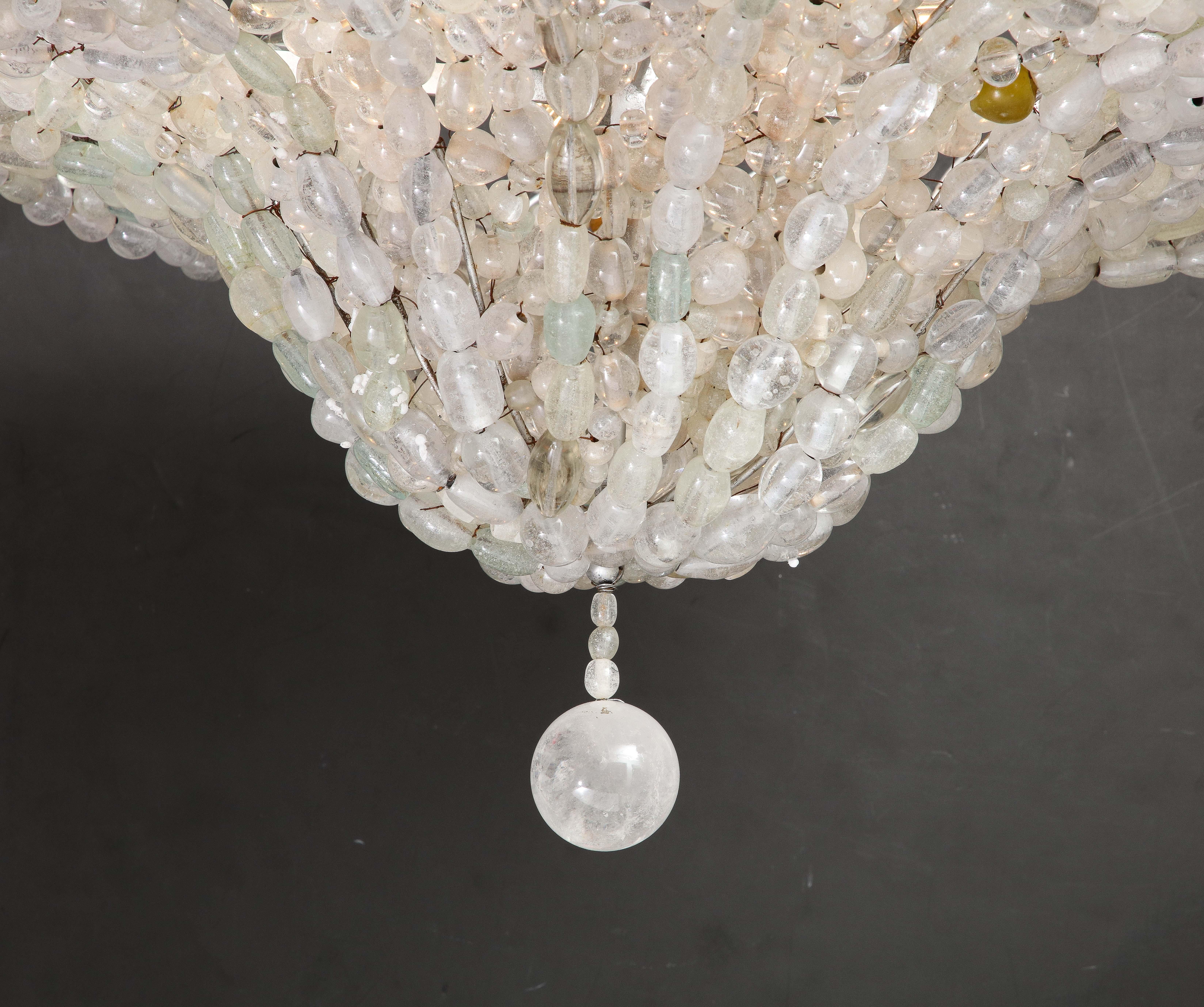 Mid-20th Century Large Rare Italian Art Deco Hand Blown Clear Beaded Chandelier For Sale