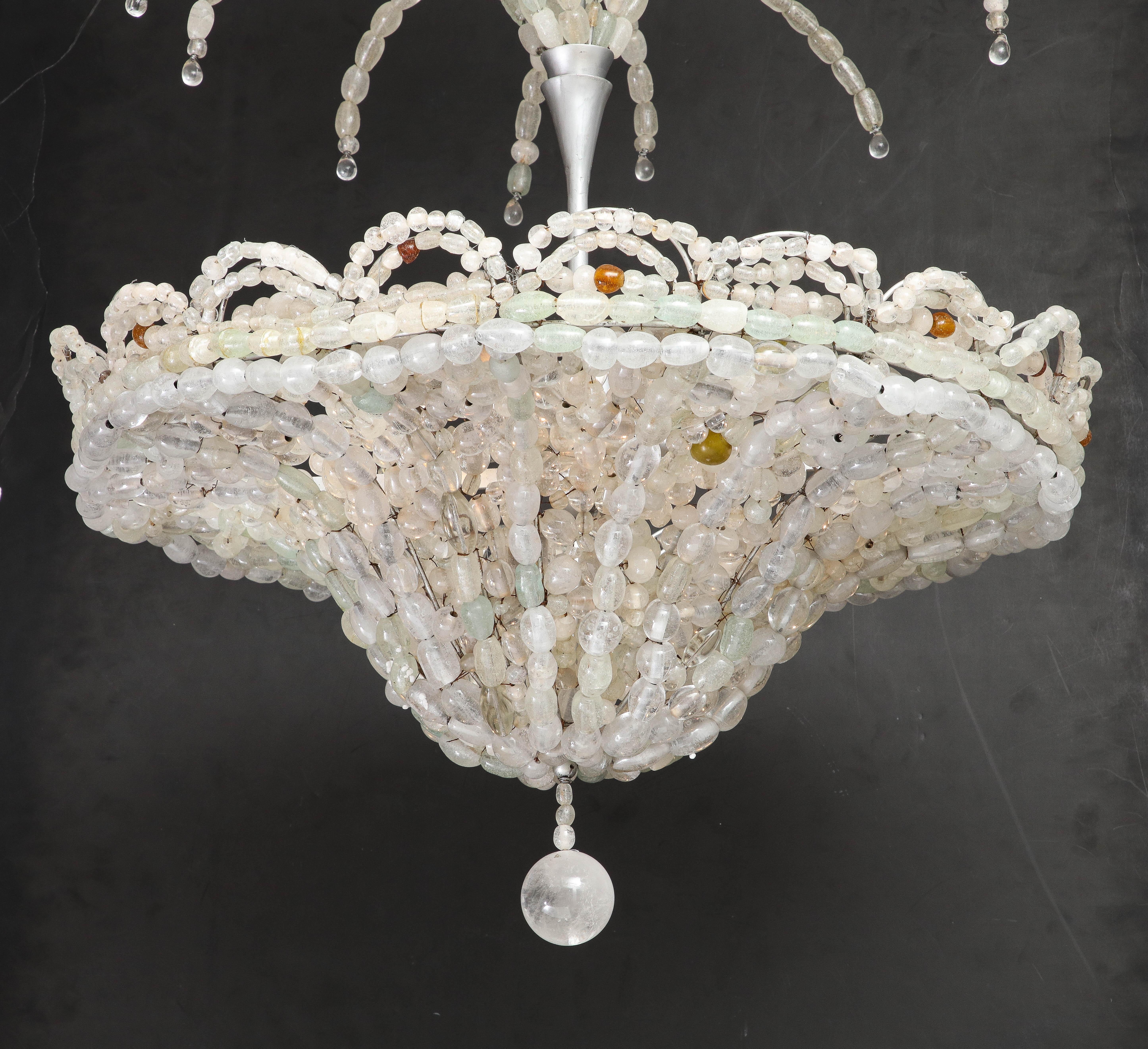 Blown Glass Large Rare Italian Art Deco Hand Blown Clear Beaded Chandelier For Sale