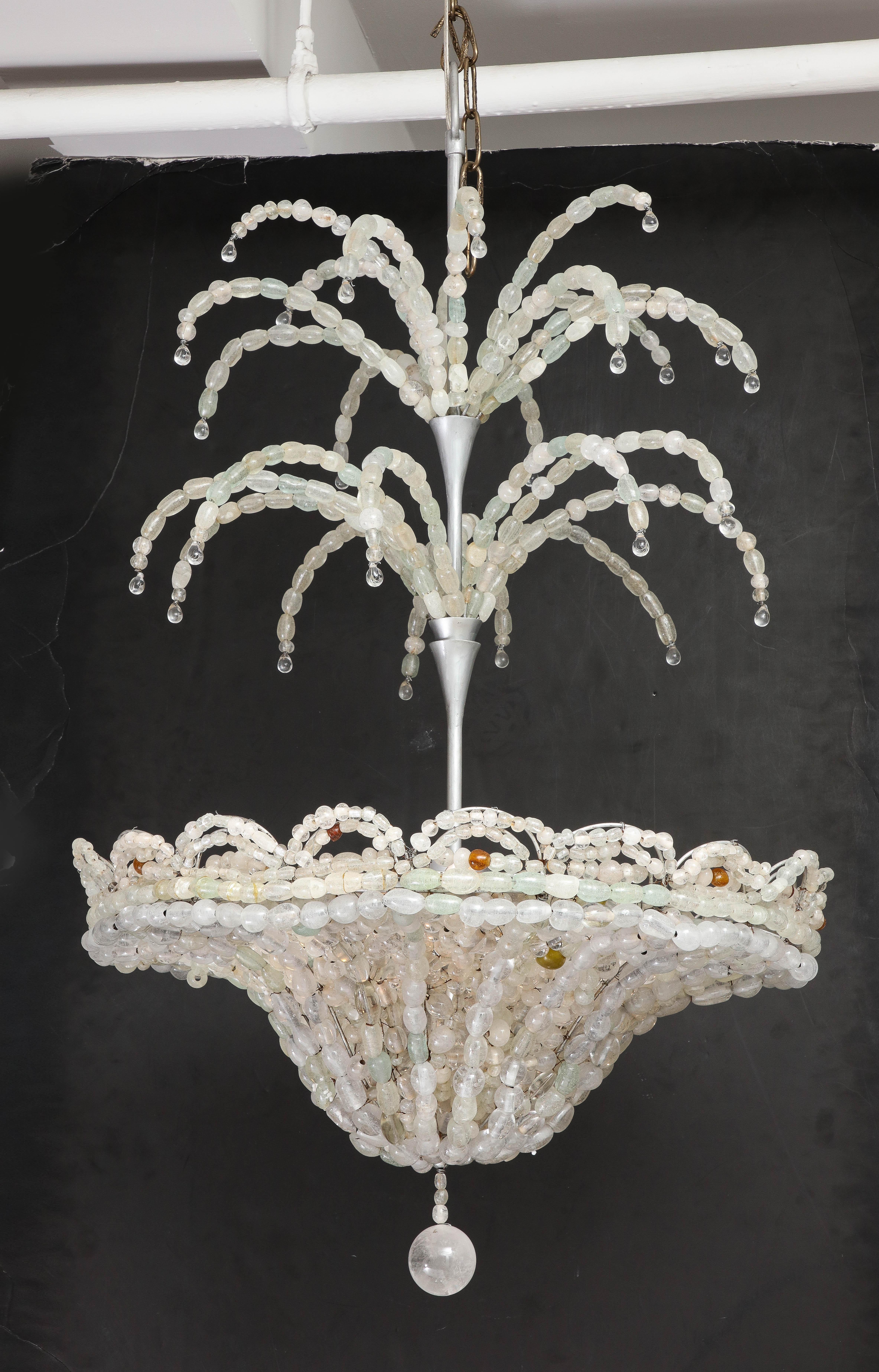 Large Rare Italian Art Deco Hand Blown Clear Beaded Chandelier For Sale 1