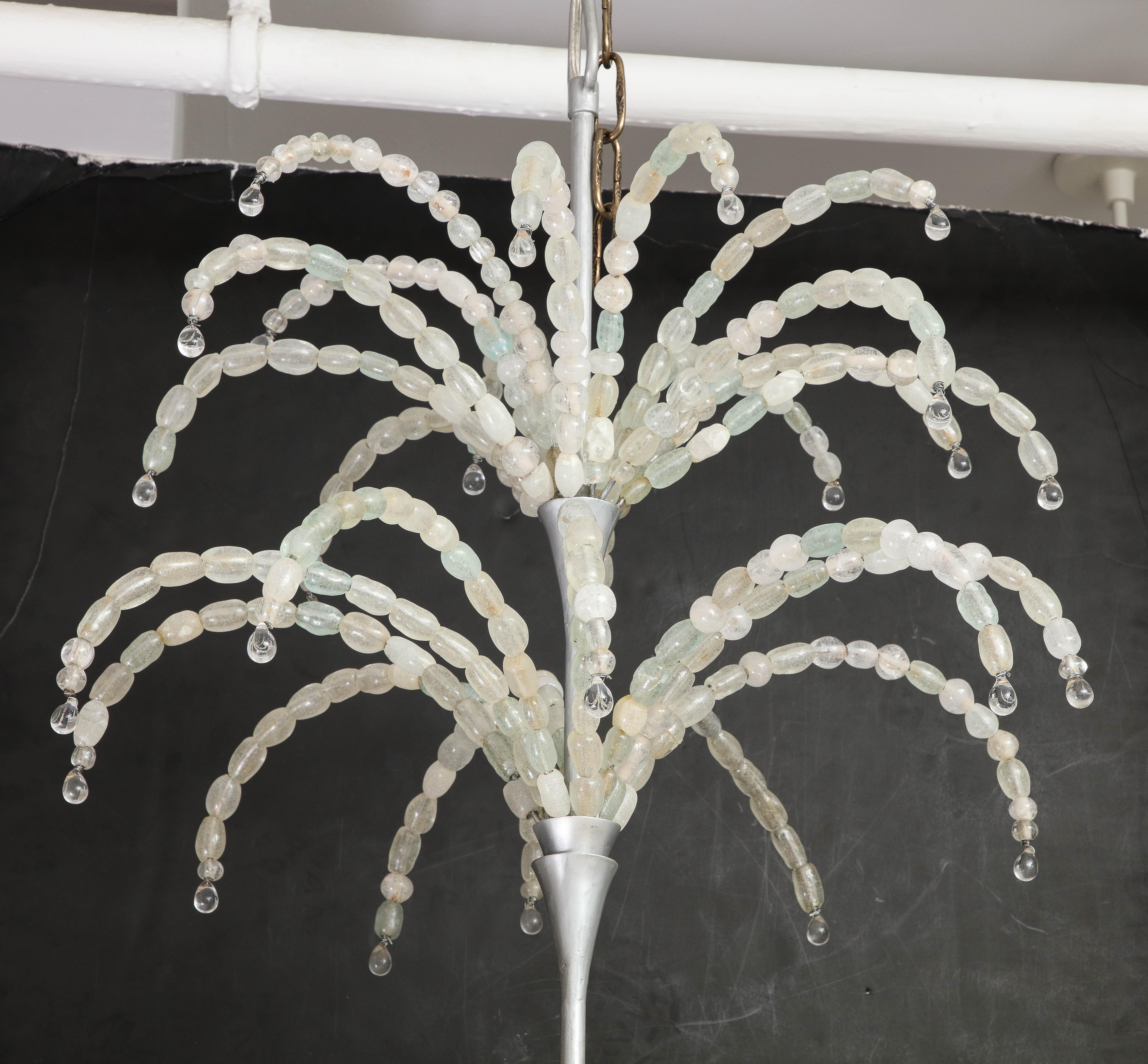 Large Rare Italian Art Deco Hand Blown Clear Beaded Chandelier For Sale 2