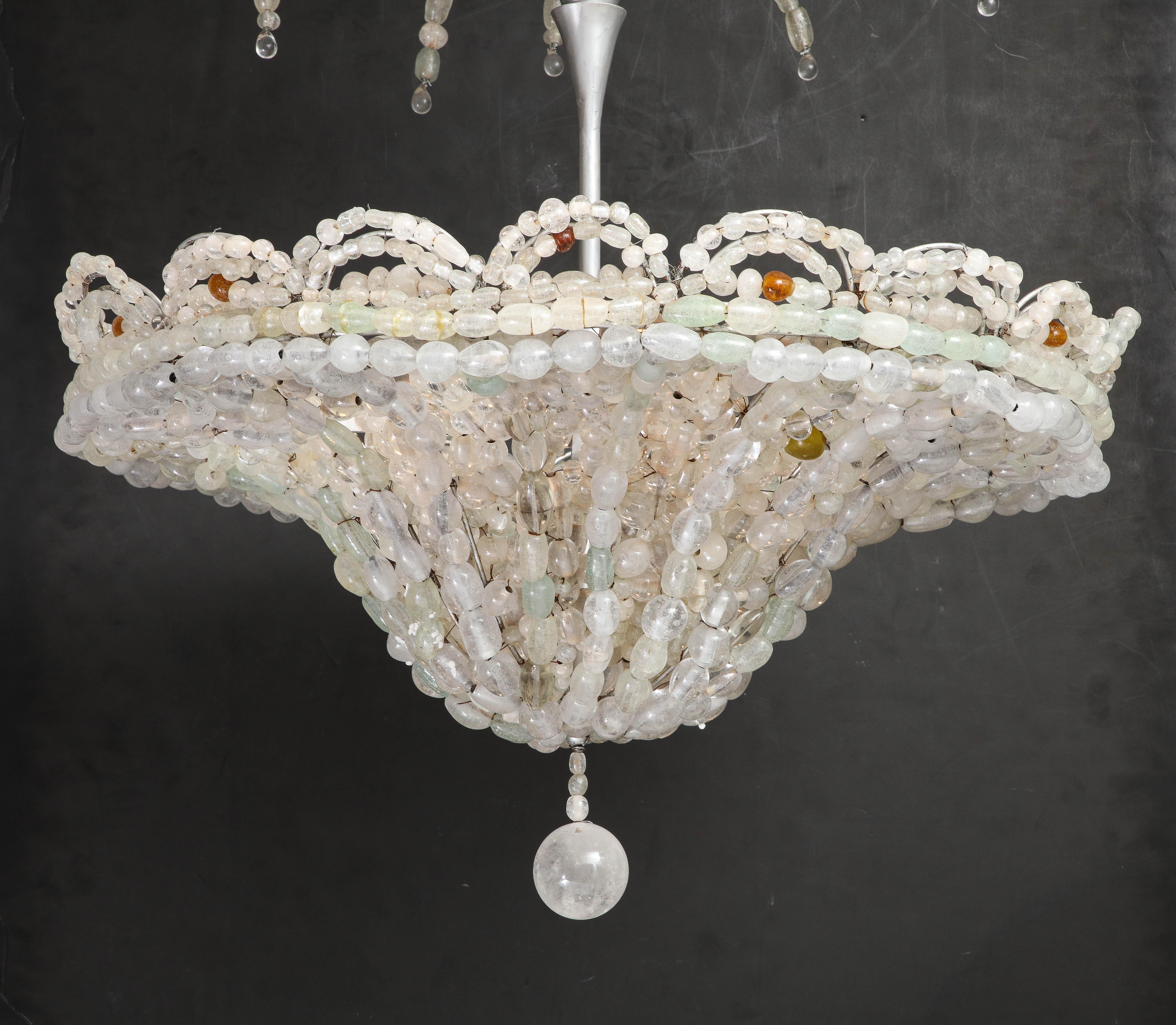 Large Rare Italian Art Deco Hand Blown Clear Beaded Chandelier For Sale 3