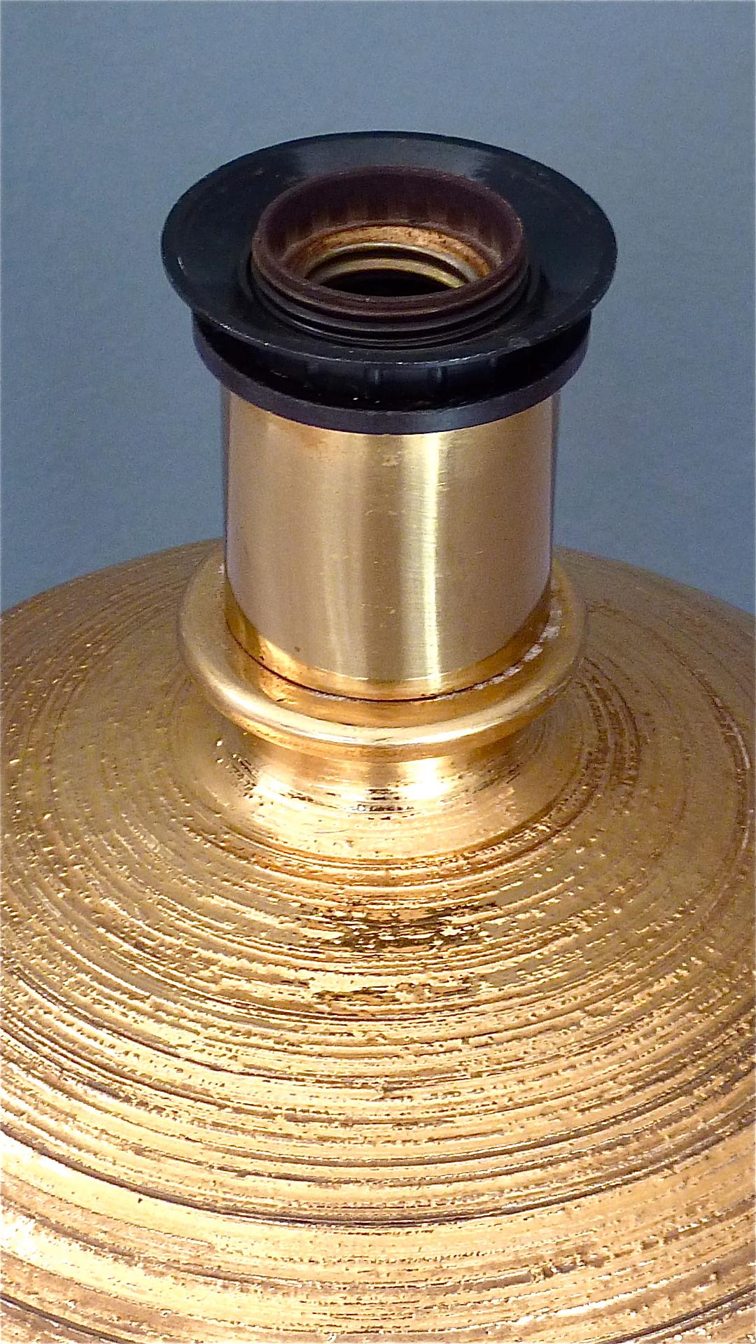 Large Rare Italian Gold Ceramic Bitossi Table Lamp for Bergboms 1950s Sweden  For Sale 4