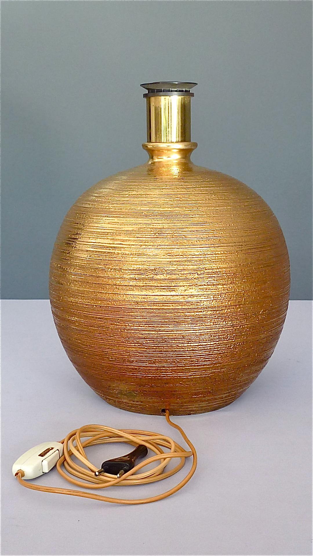 Large Rare Italian Gold Ceramic Bitossi Table Lamp for Bergboms 1950s Sweden  For Sale 9