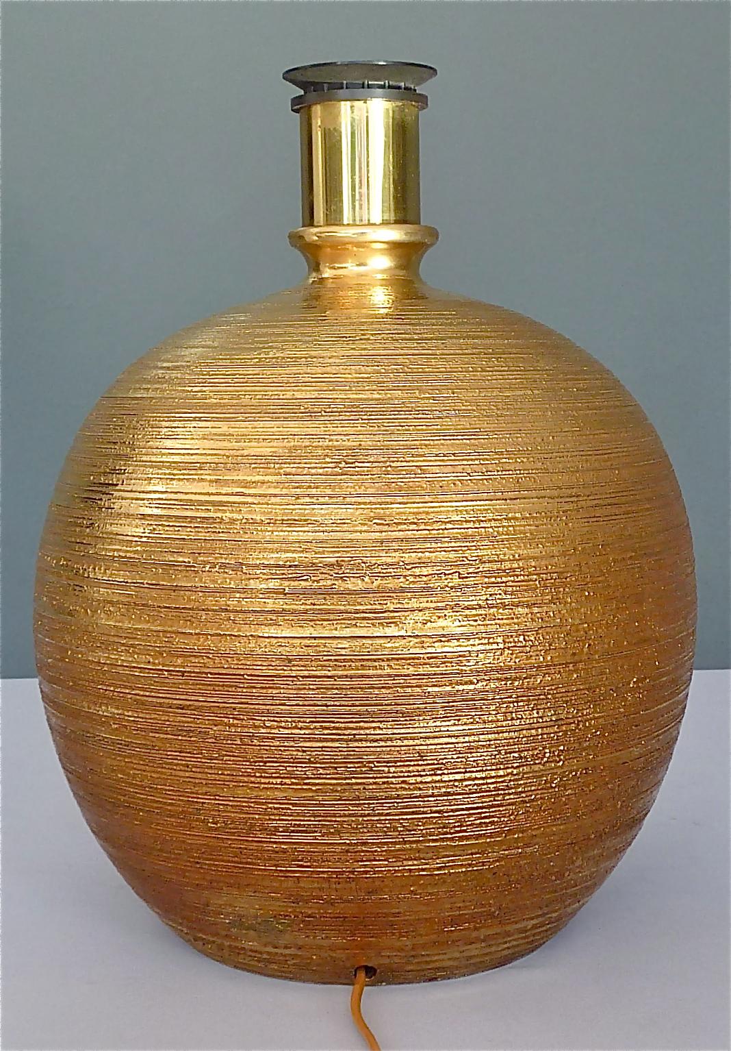 Large Rare Italian Gold Ceramic Bitossi Table Lamp for Bergboms 1950s Sweden  For Sale 10