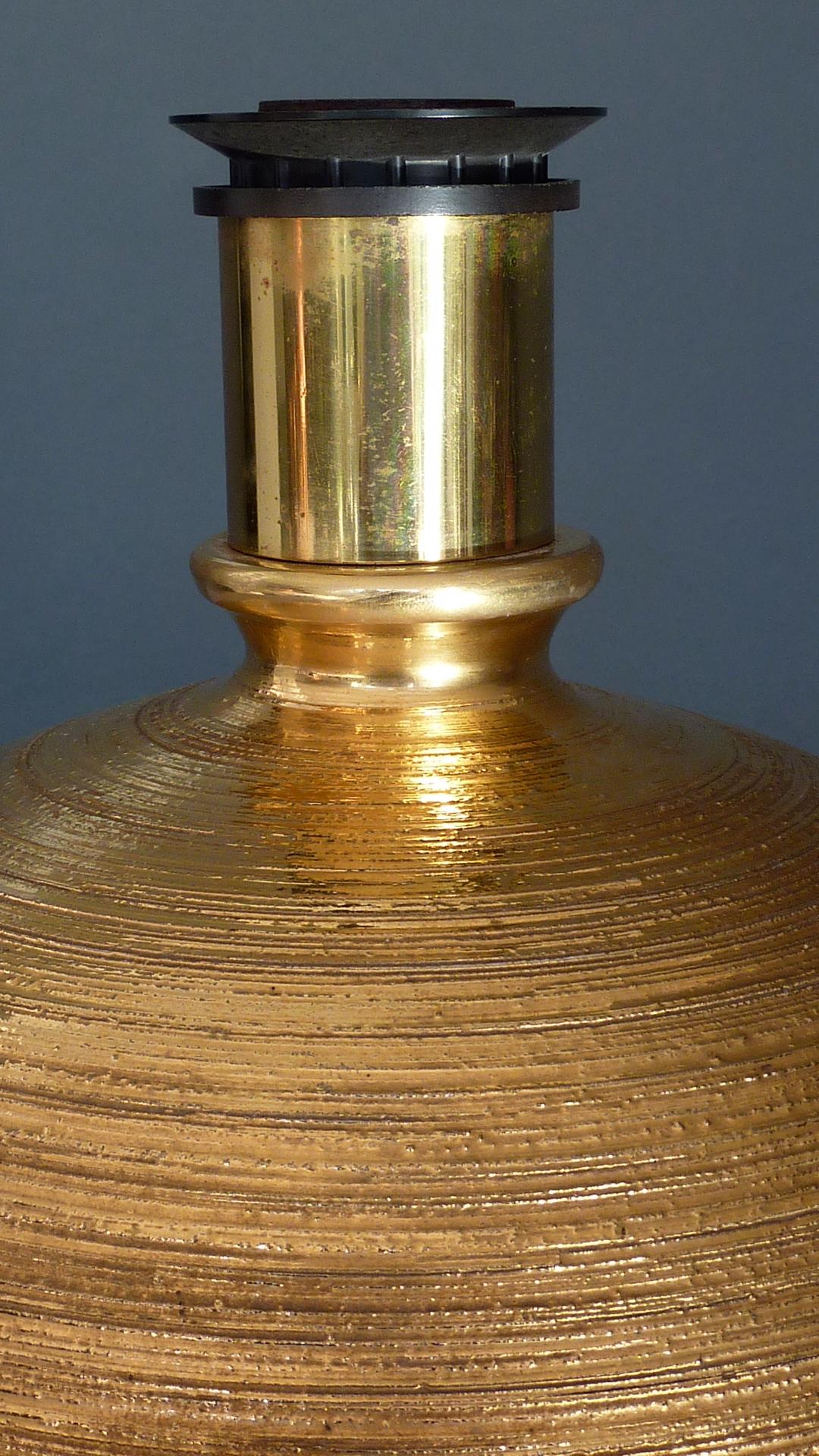 Large Rare Italian Gold Ceramic Bitossi Table Lamp for Bergboms 1950s Sweden  For Sale 11