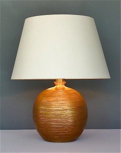 Large Rare Italian Gold Ceramic Bitossi Table Lamp for Bergboms 1950s Sweden