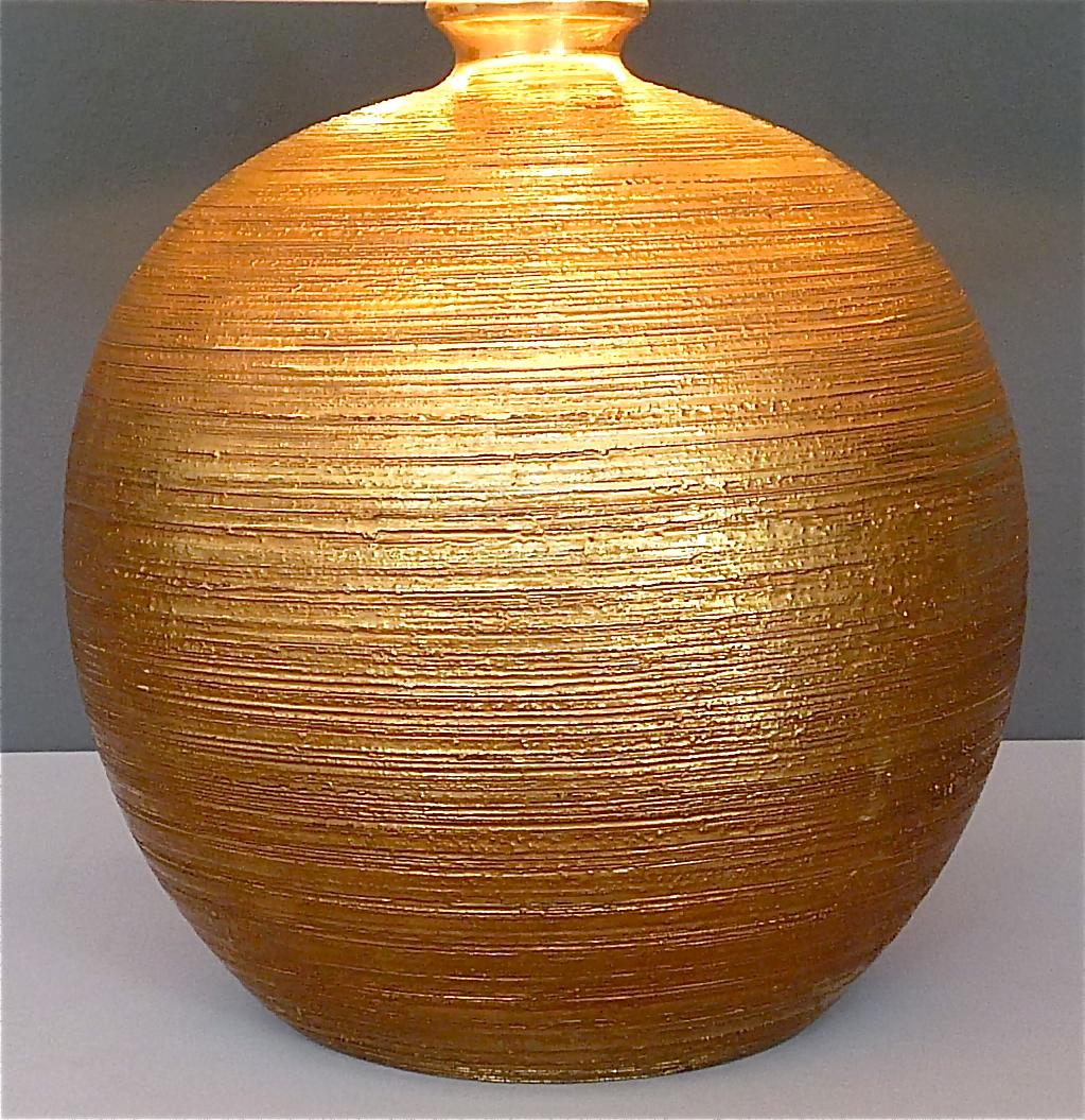 Mid-Century Modern Large Rare Italian Gold Ceramic Bitossi Table Lamp for Bergboms 1950s Sweden  For Sale