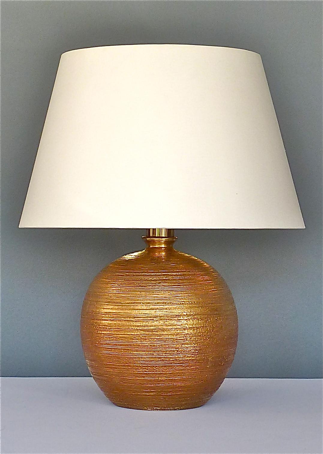Large Rare Italian Gold Ceramic Bitossi Table Lamp for Bergboms 1950s Sweden  For Sale 1