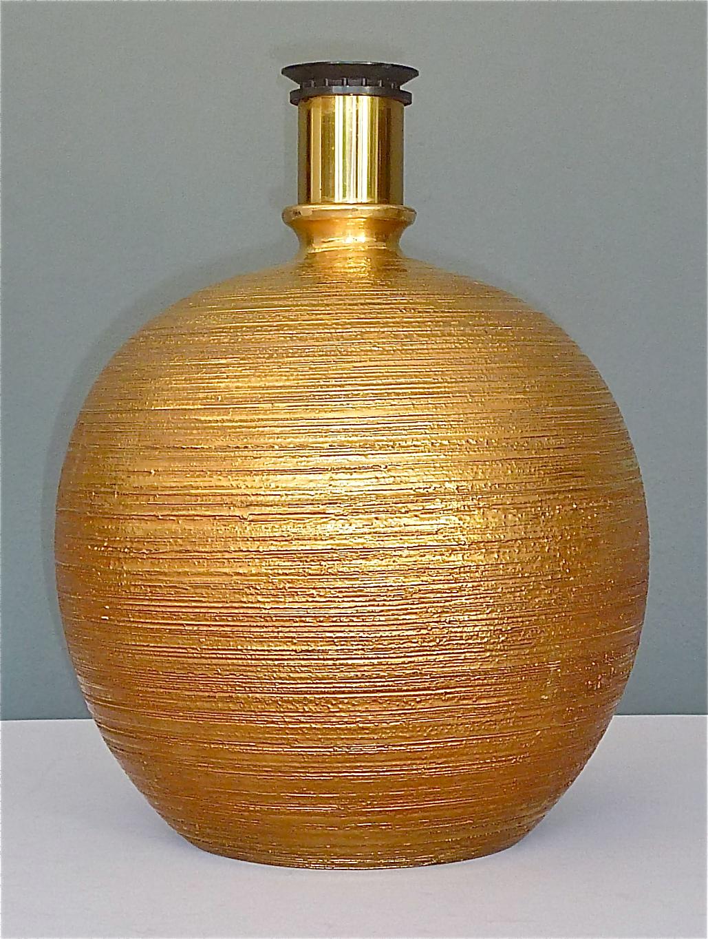 Large Rare Italian Gold Ceramic Bitossi Table Lamp for Bergboms 1950s Sweden  For Sale 2