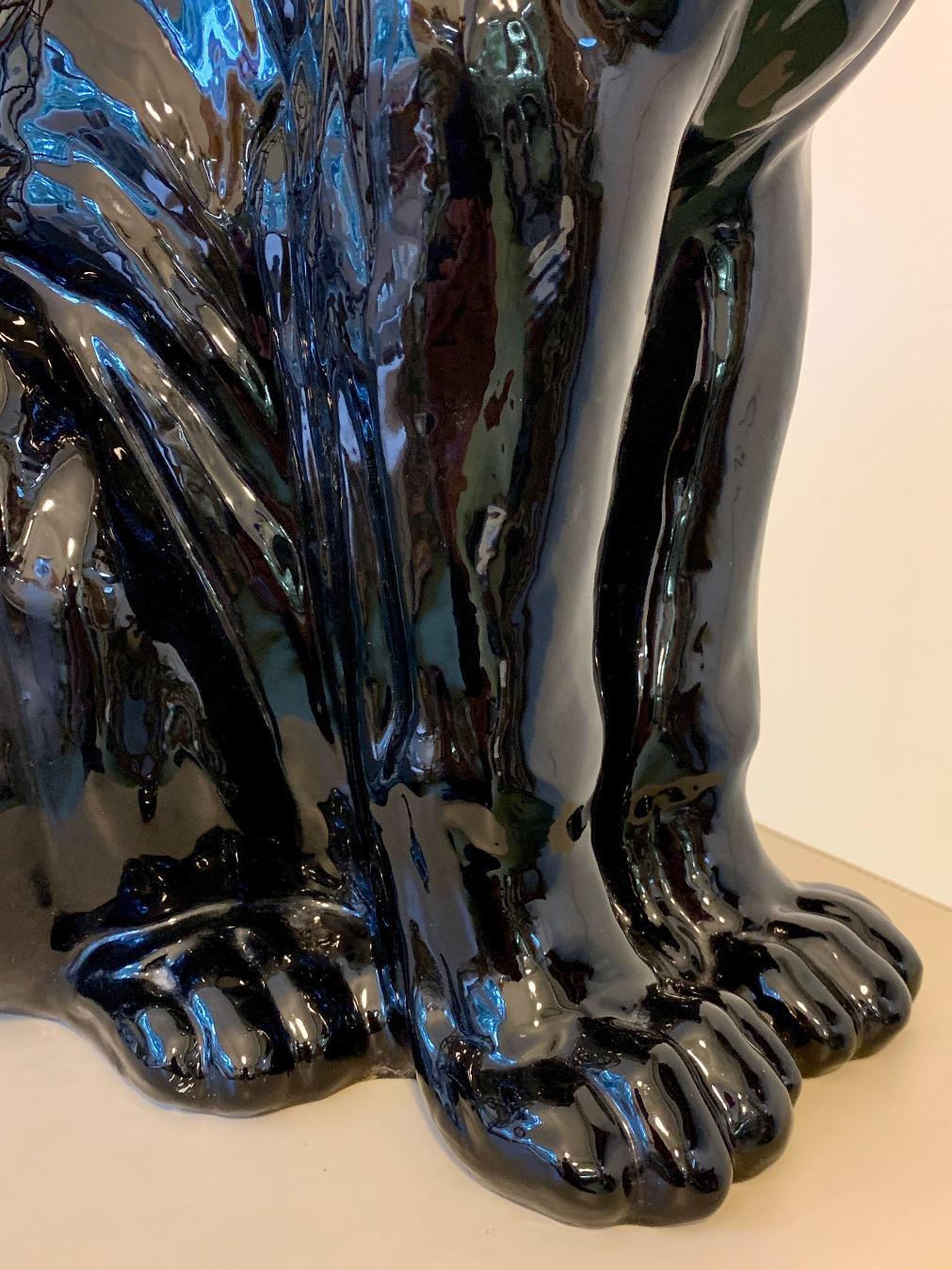 large ceramic black panther statue