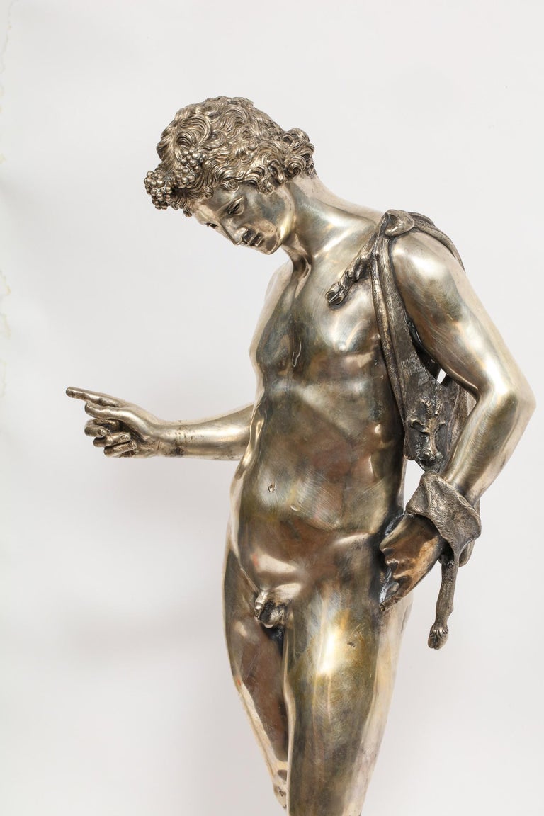 Large Rare Italian Silver Figure Statue of Narcissus, after the Antique