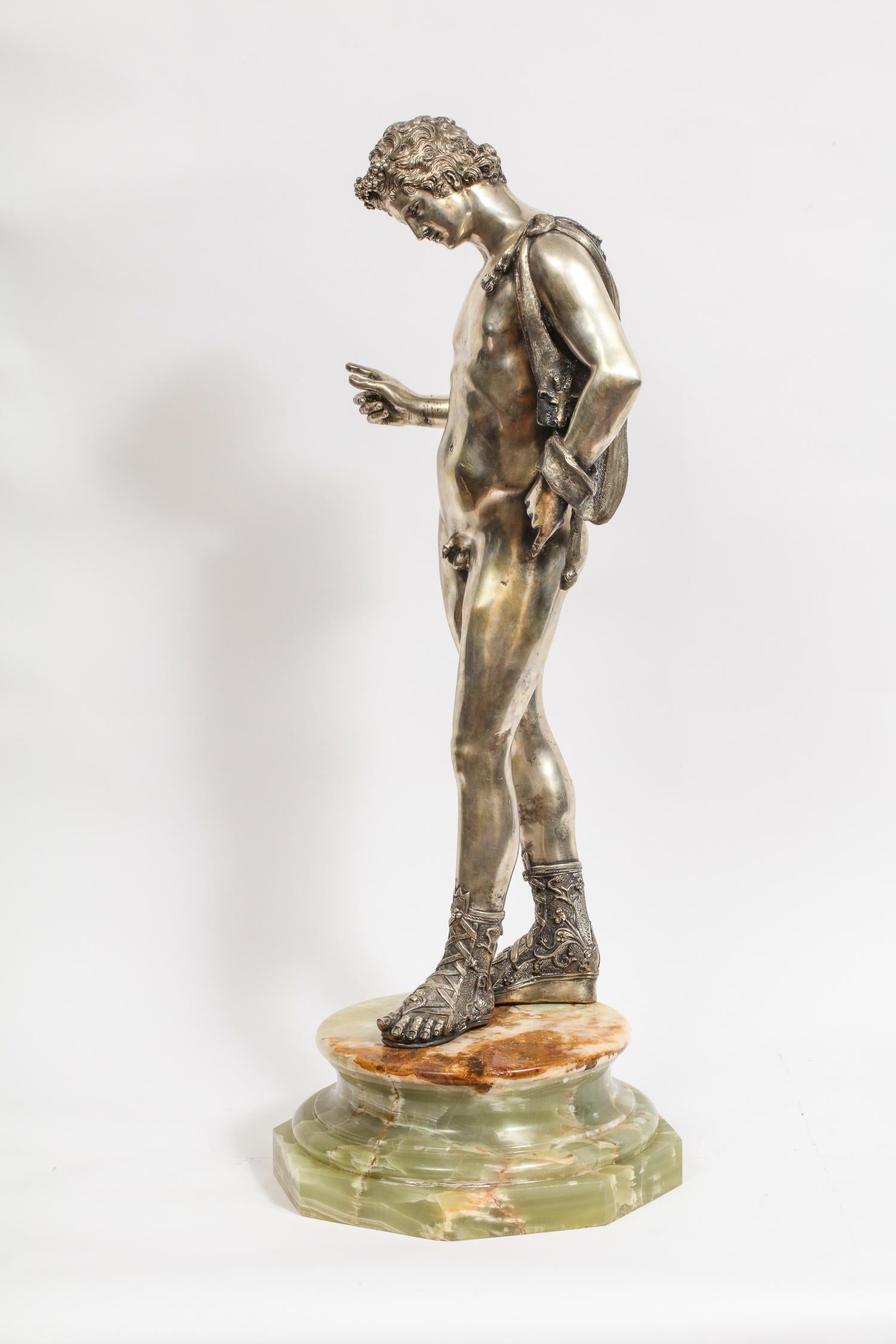 Sterling Silver Large Rare Italian Silver Figure Statue of Narcissus, after the Antique
