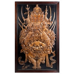 Large Rare Japanese Meiji Period Carved Wood Panel, 19th Century
