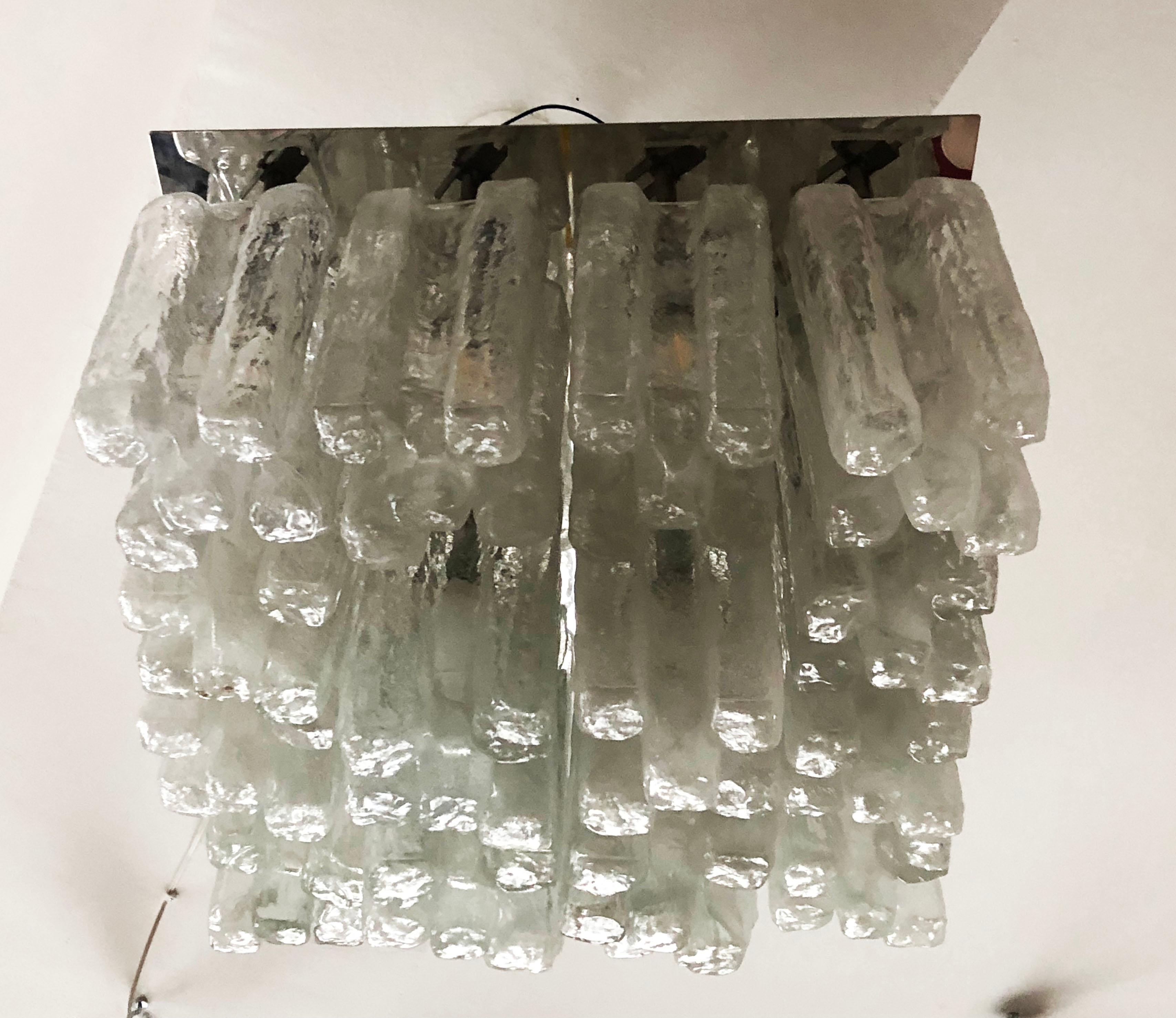 Beautiful chandelier made of nickel plated brass plate with 16 hand-blown glass shades, each fitted with E14 sockets. Made by. J.T. Kalmar in the 1970s.