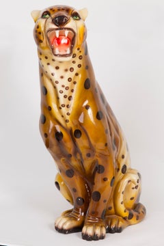Large Rare Leopard Ceramic Sculpture, Italy, 1960s