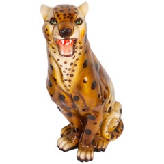 Vintage Large Rare Leopard Ceramic Sculpture, Italy, 1960s