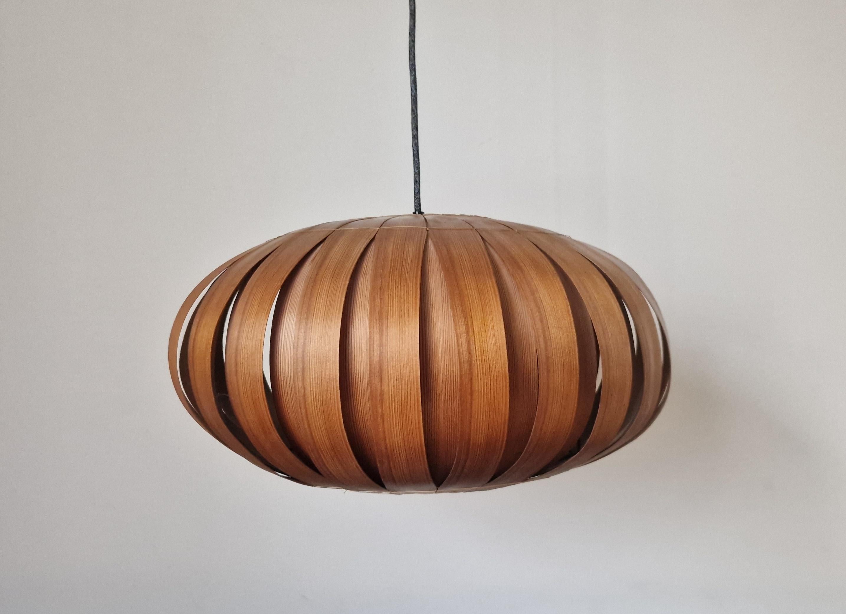 Wood Large Rare Midcentury Veneer Pendant ULUV, 1960s For Sale